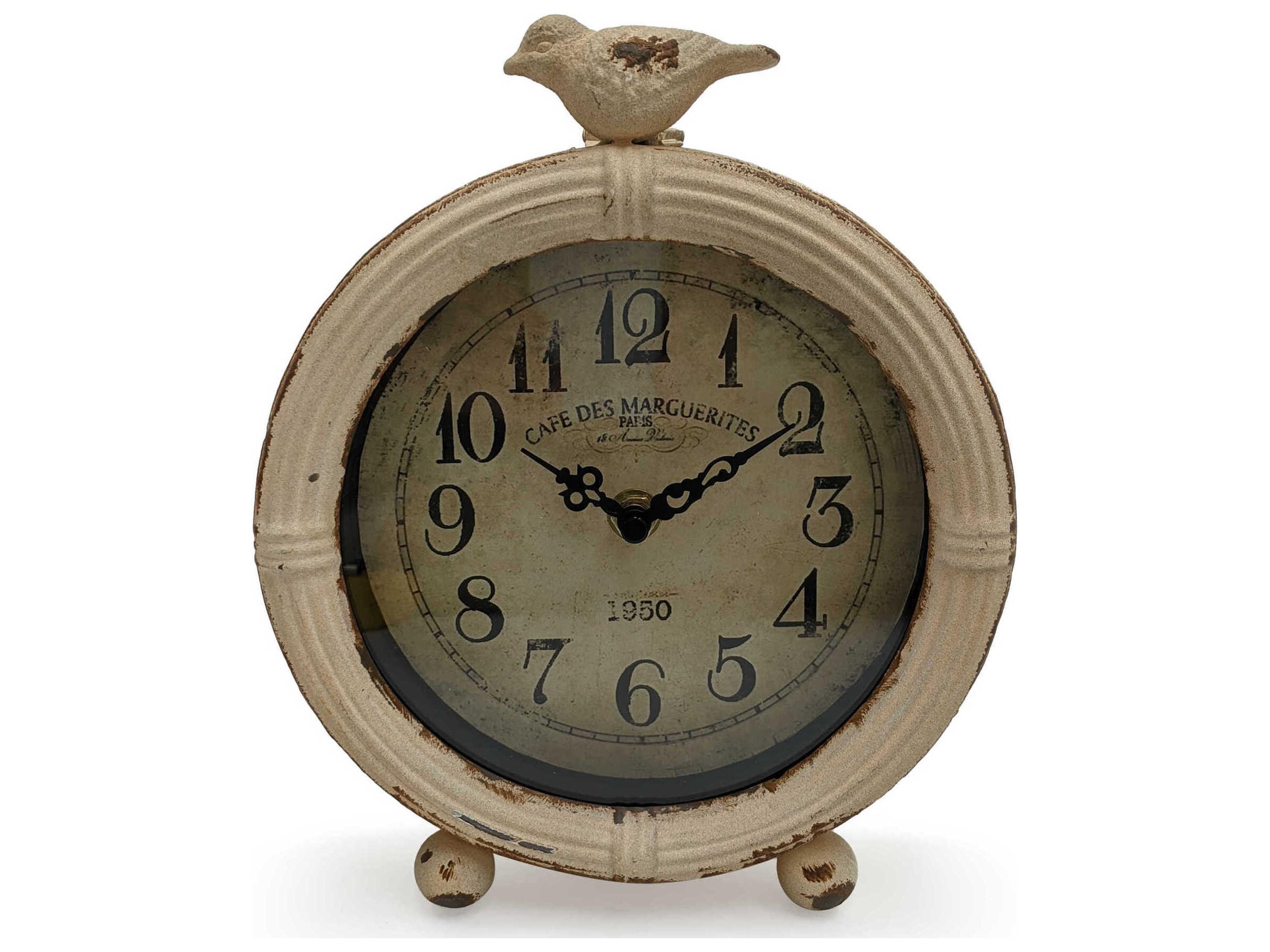 Distressed Off-White Table Clock