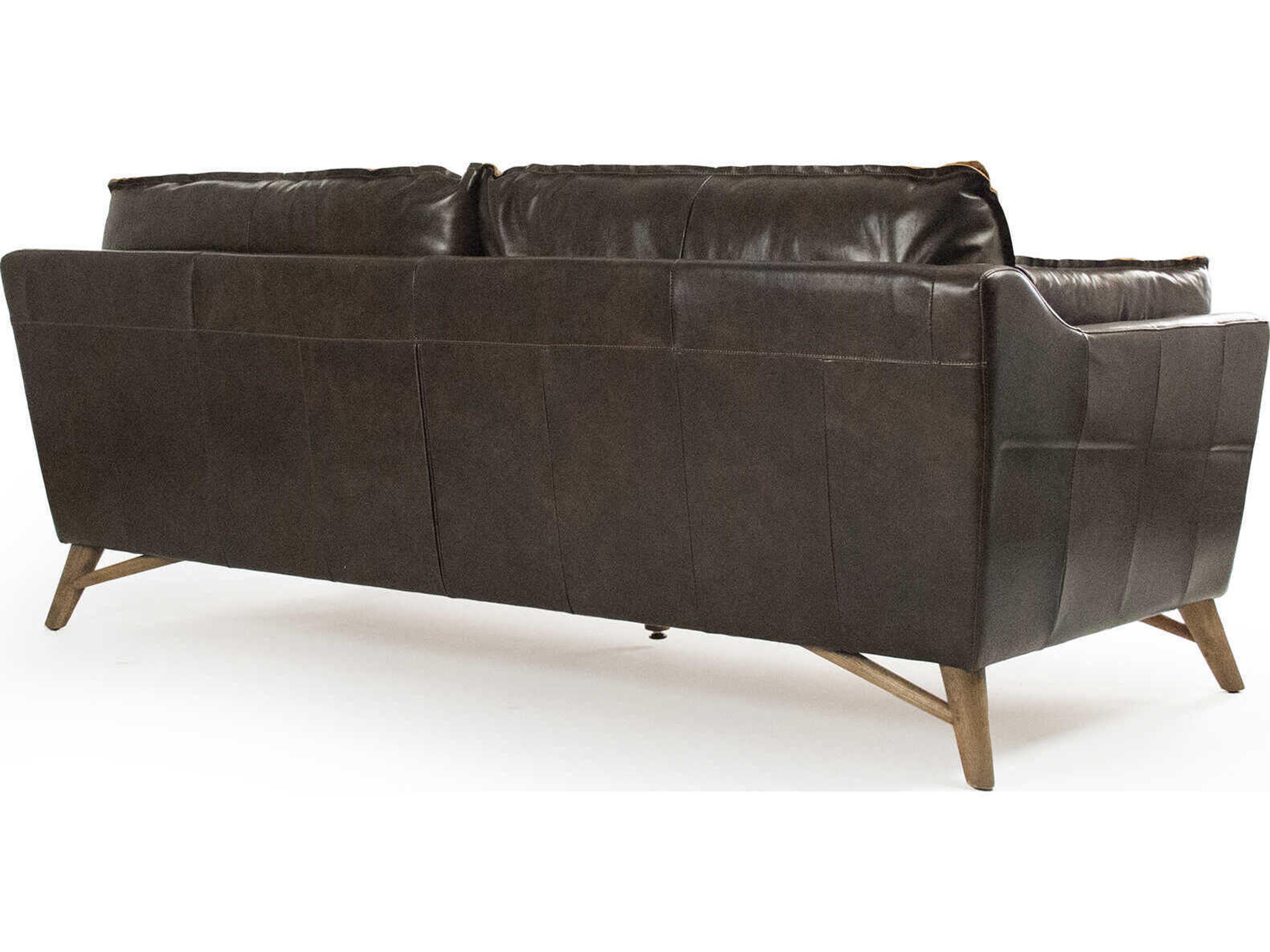 Zentique Juste Weathered Rubberwood Brown Leather Sofa