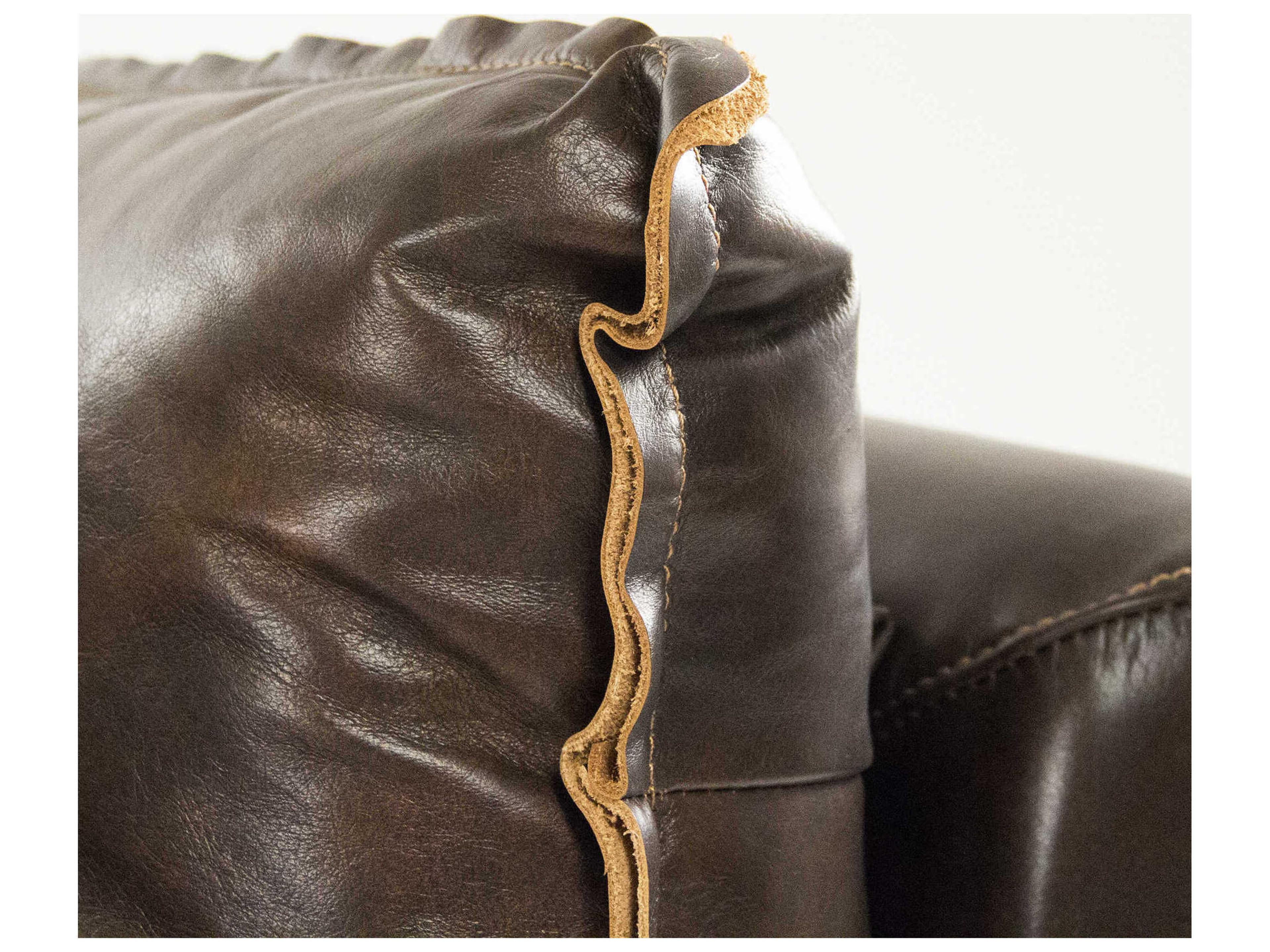 Zentique Juste Weathered Rubberwood Brown Leather Sofa