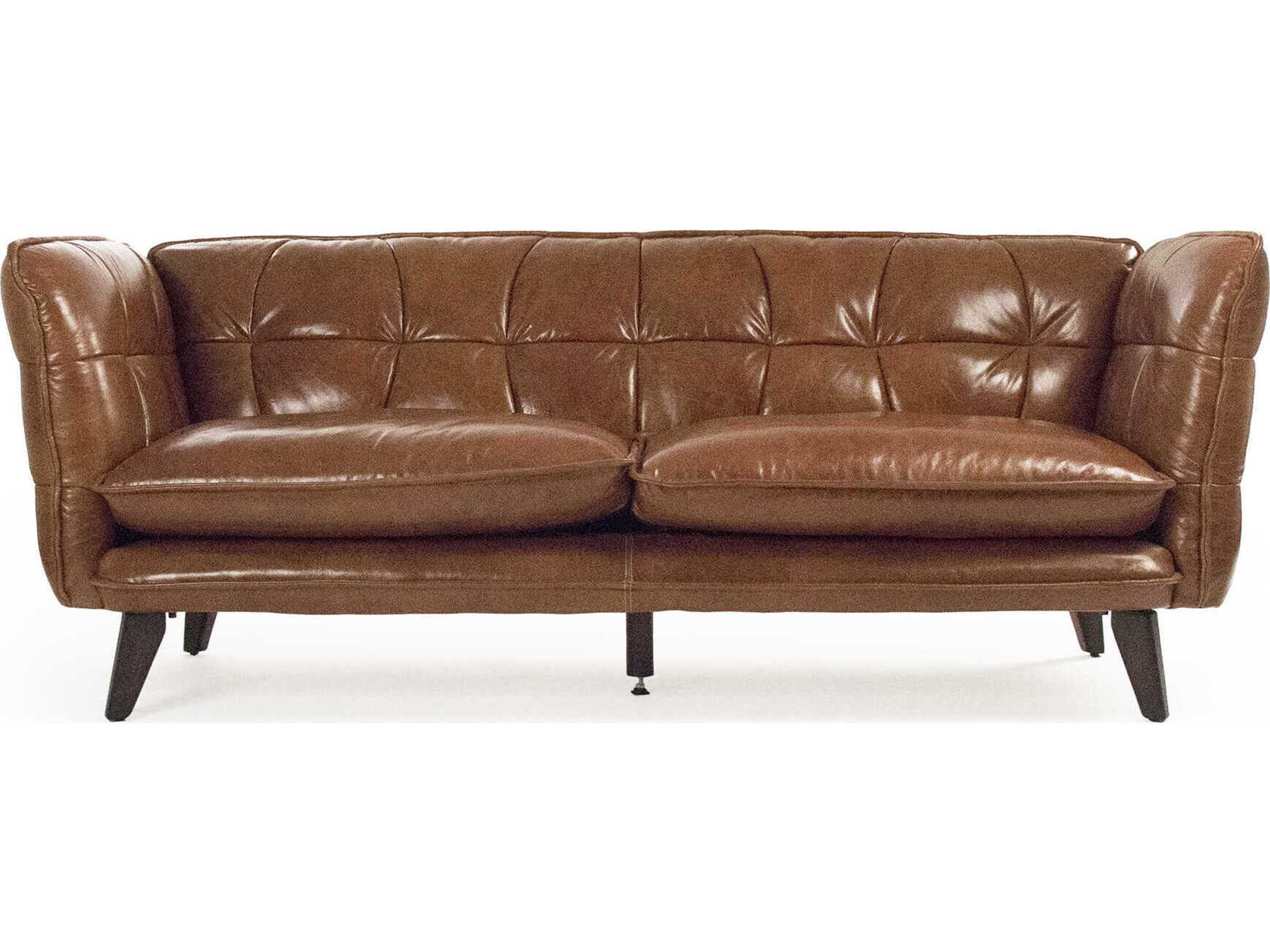 Zentique Liliane Dark Brown Rubberwood Leather Sofa