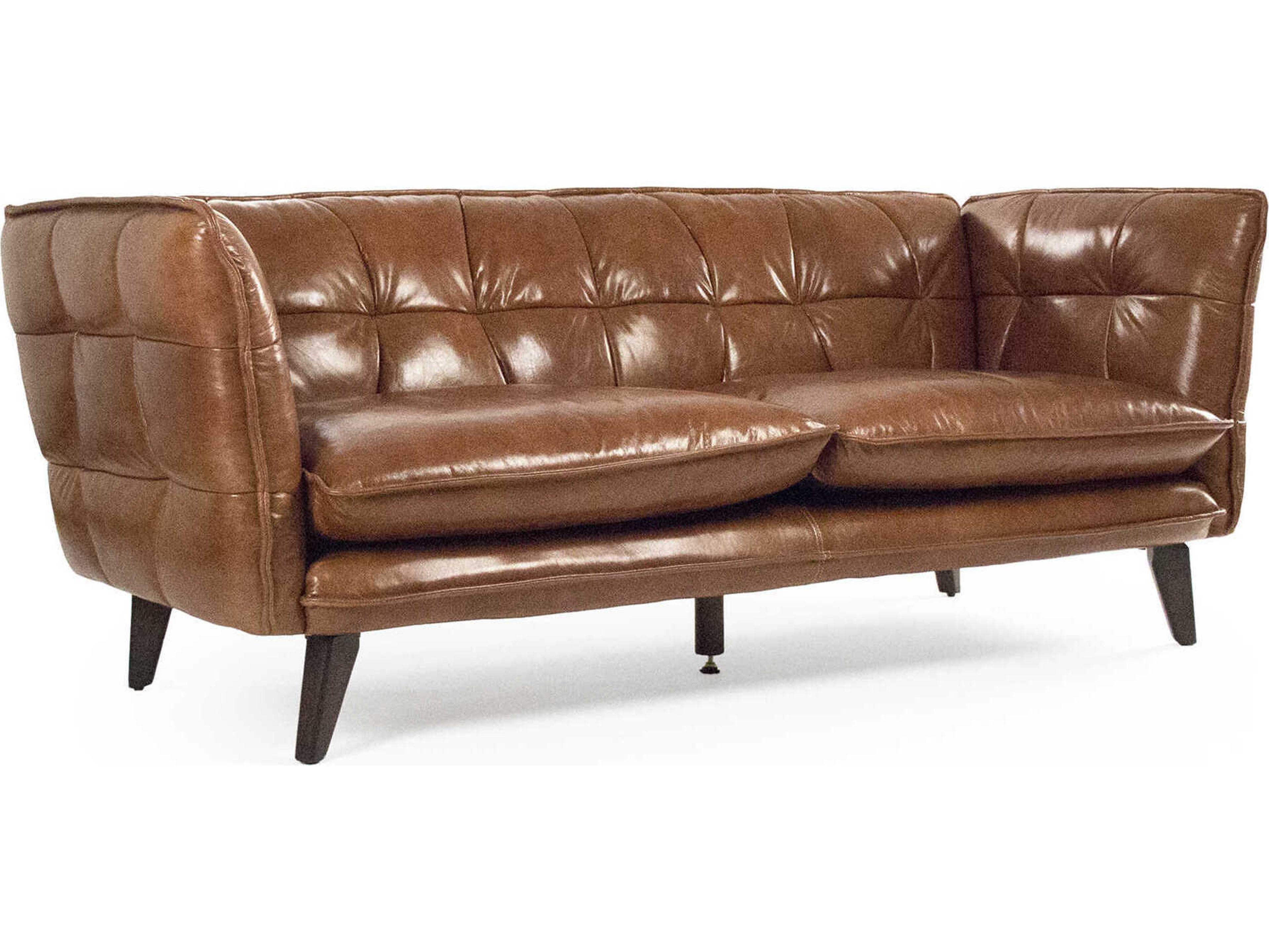 Liliane Dark Brown Rubberwood Leather Sofa