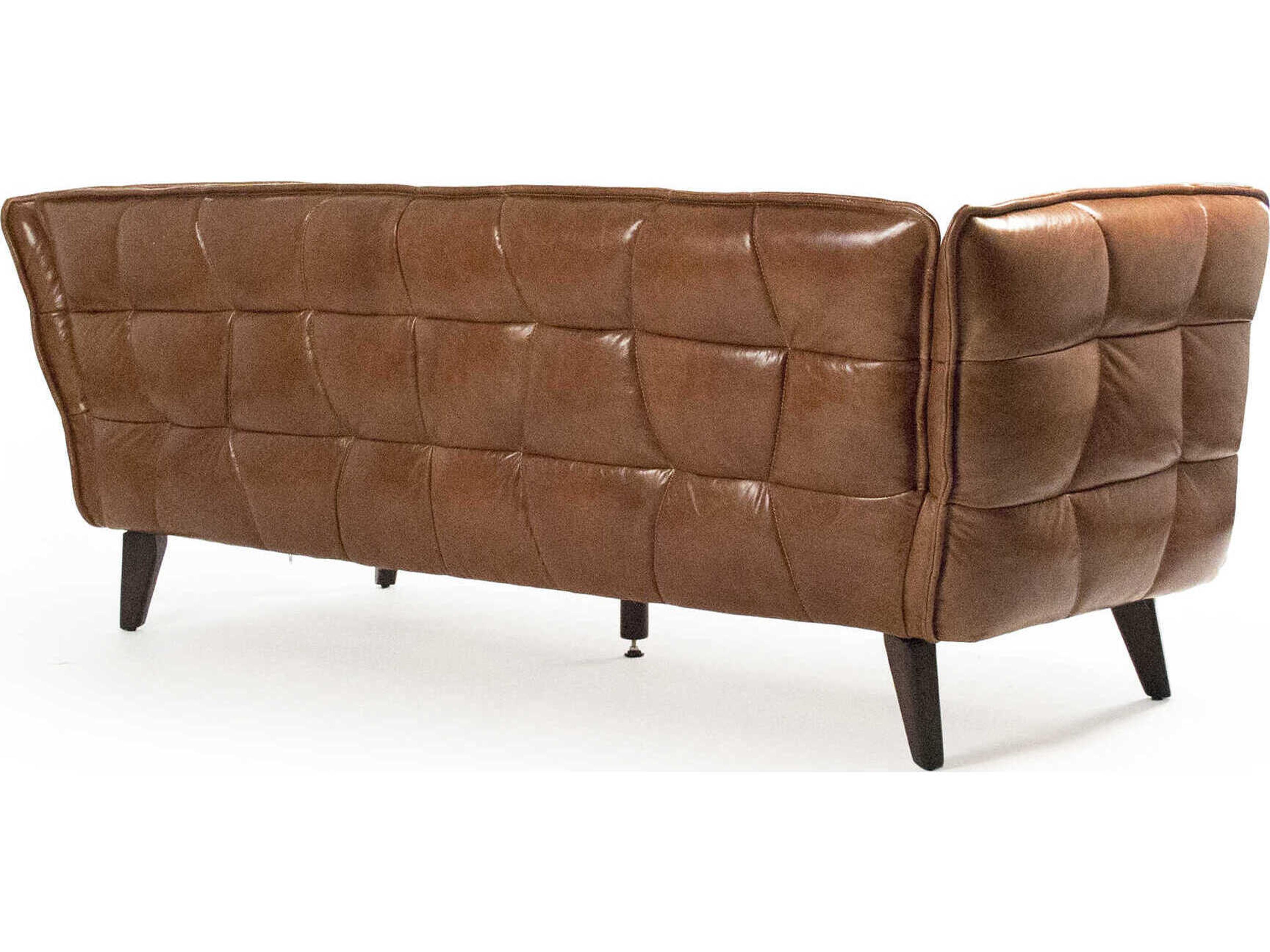 Zentique Liliane Dark Brown Rubberwood Leather Sofa