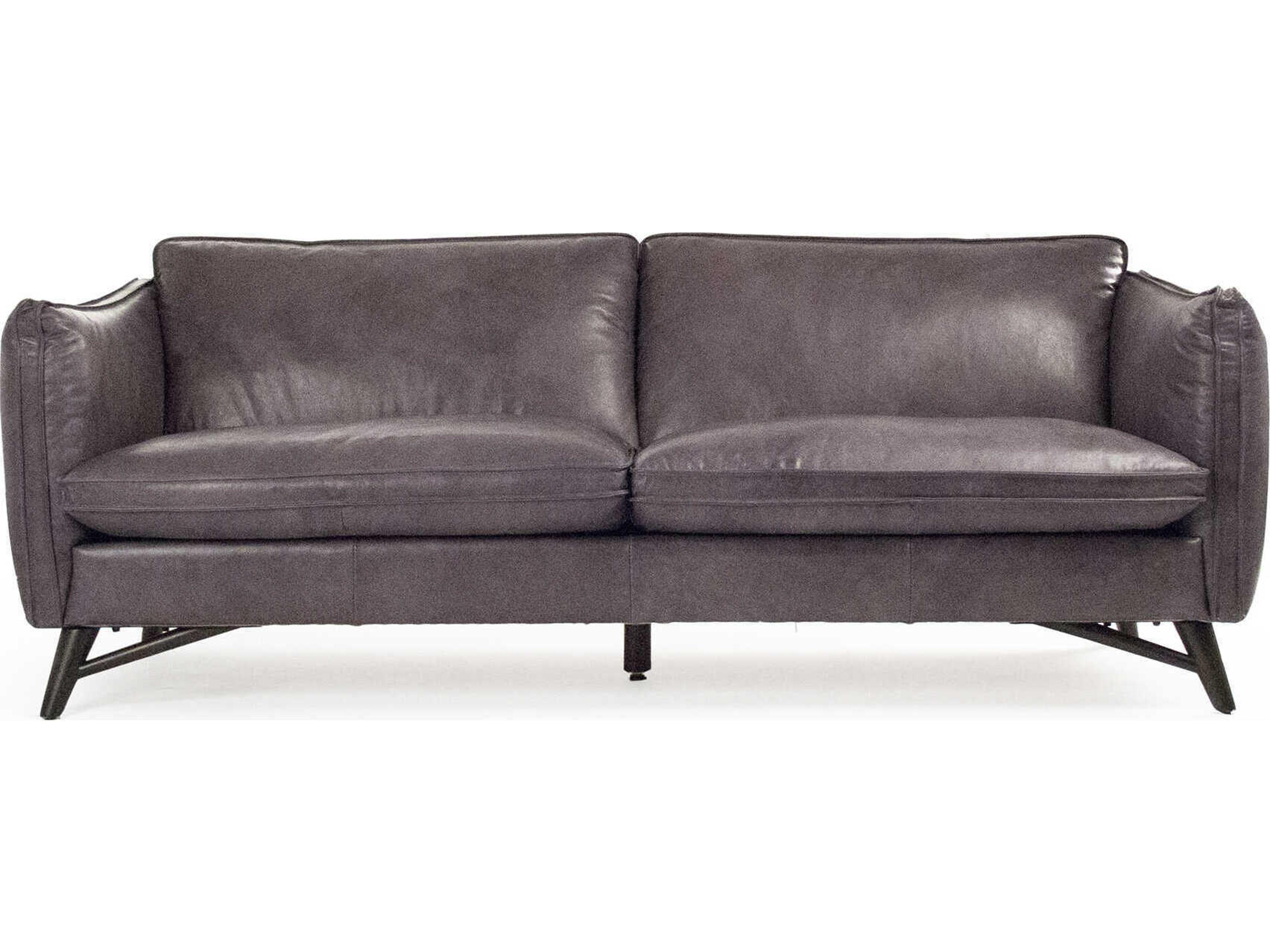 Zentique Lionel Dark Grey Rubberwood Leather Sofa