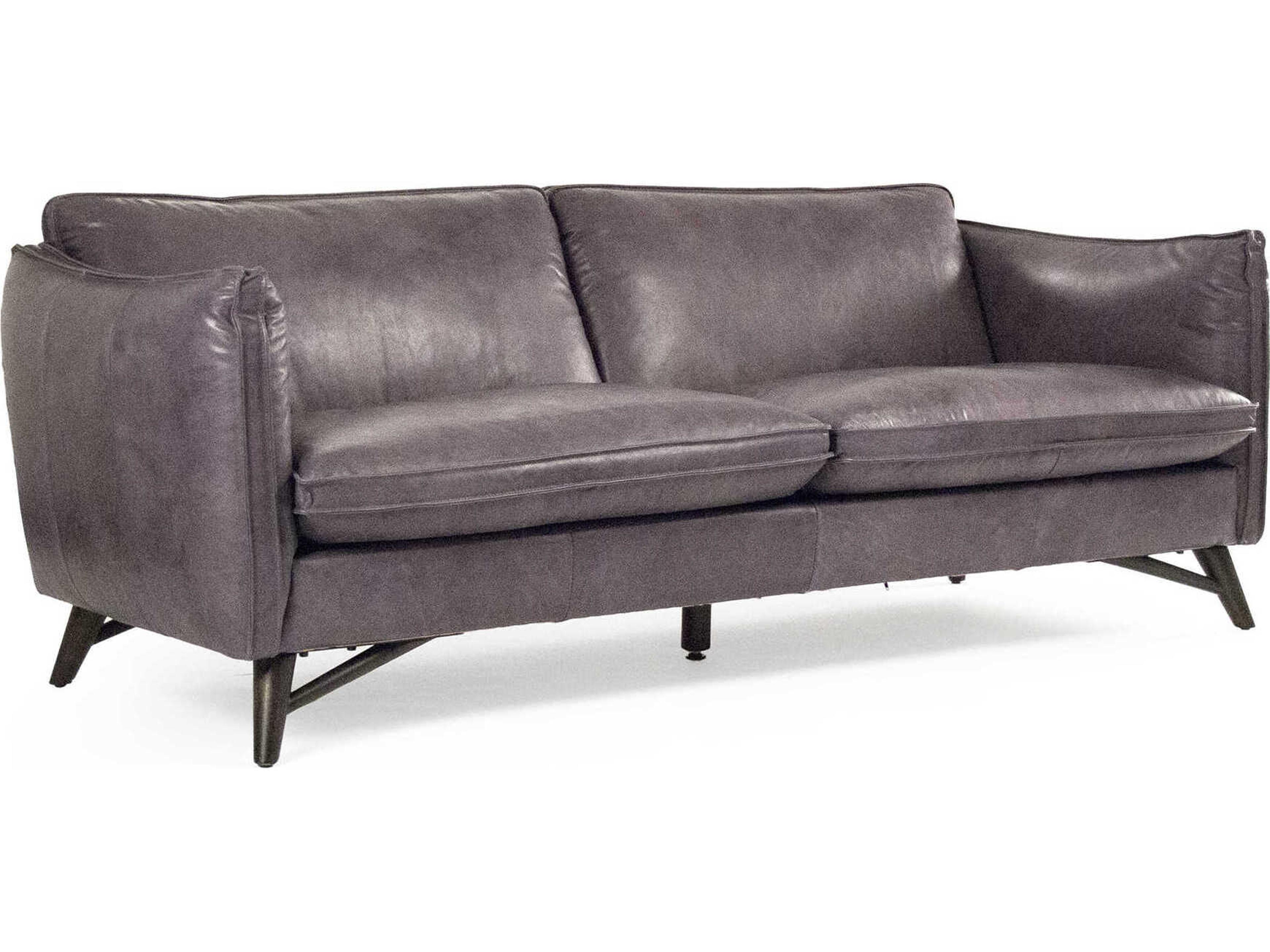 Lionel Dark Grey Rubberwood Leather Sofa