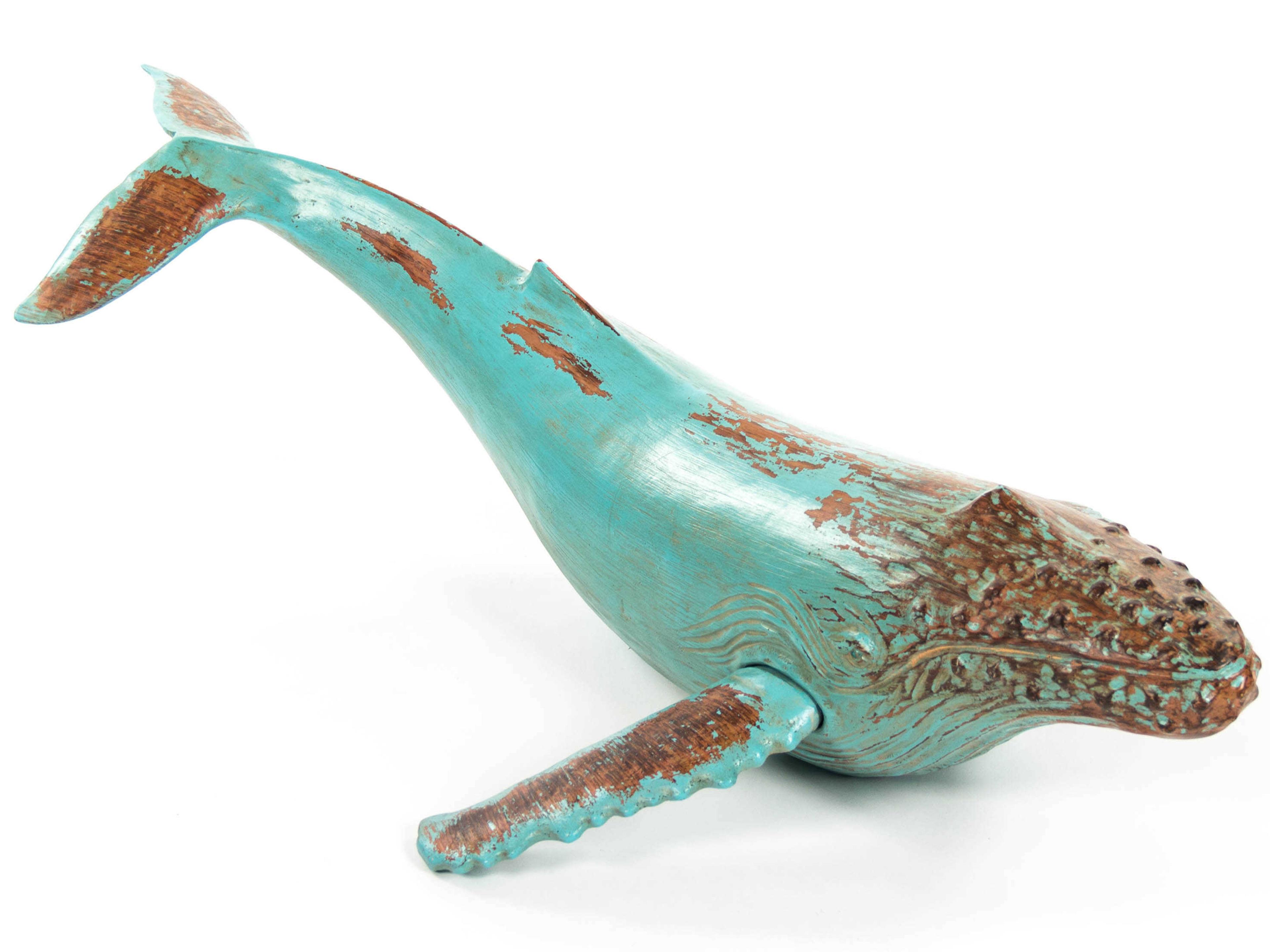 Zentique Distressed Turquoise / Brown Humpback Whale Sculpture