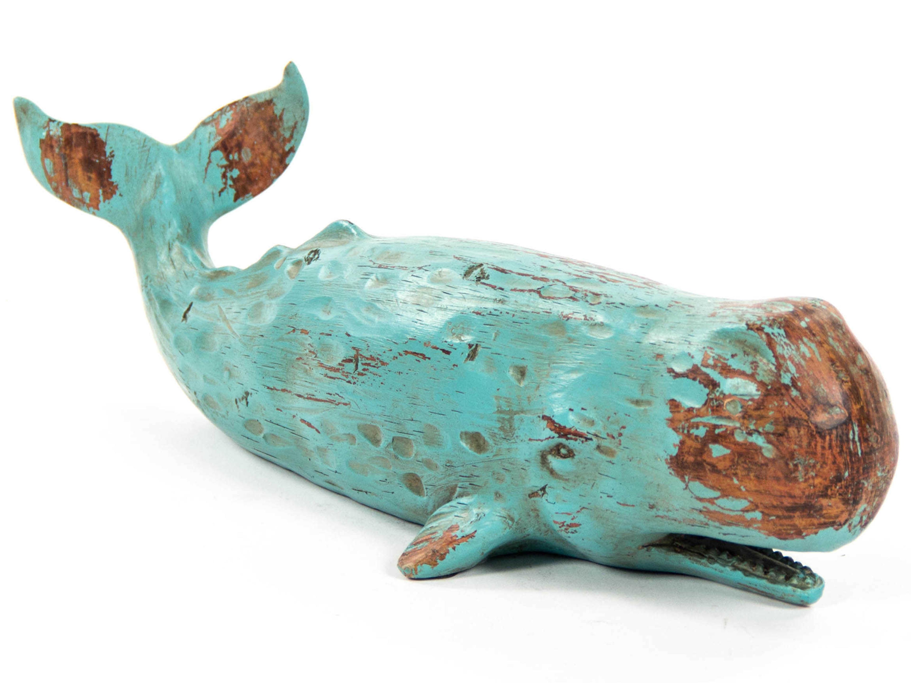 Zentique Distressed Turquoise / Brown 16" Sperm Whale Sculpture