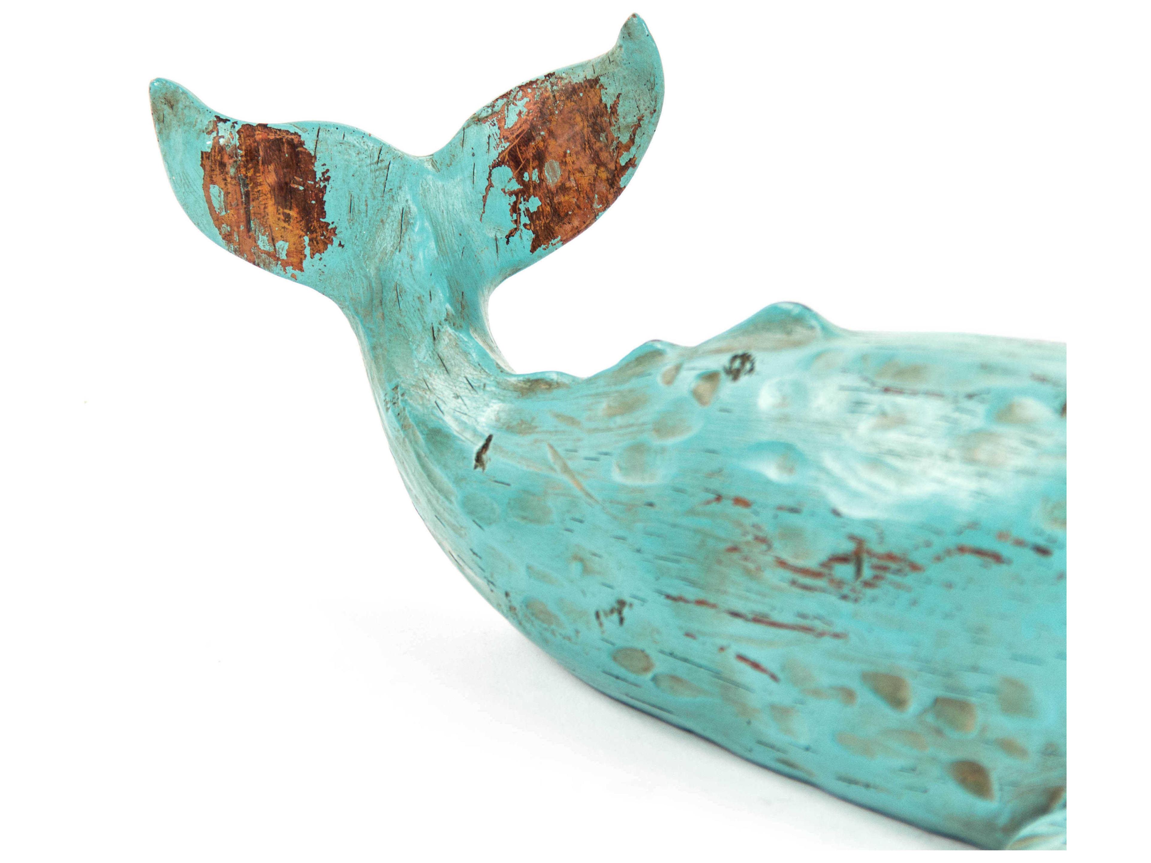 Zentique Distressed Turquoise / Brown 16" Sperm Whale Sculpture