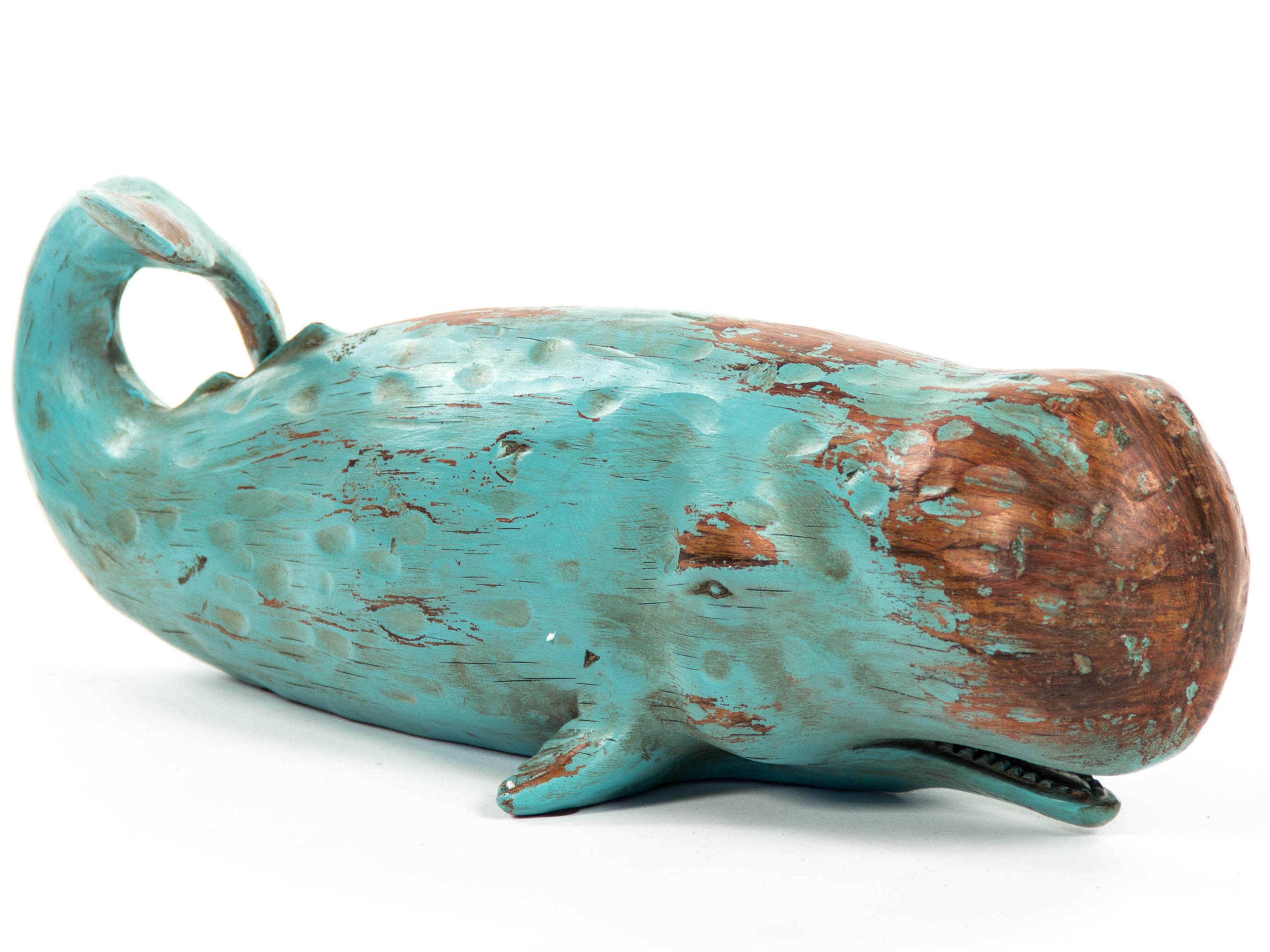 Zentique Distressed Turquoise / Brown 18" Sperm Whale Sculpture
