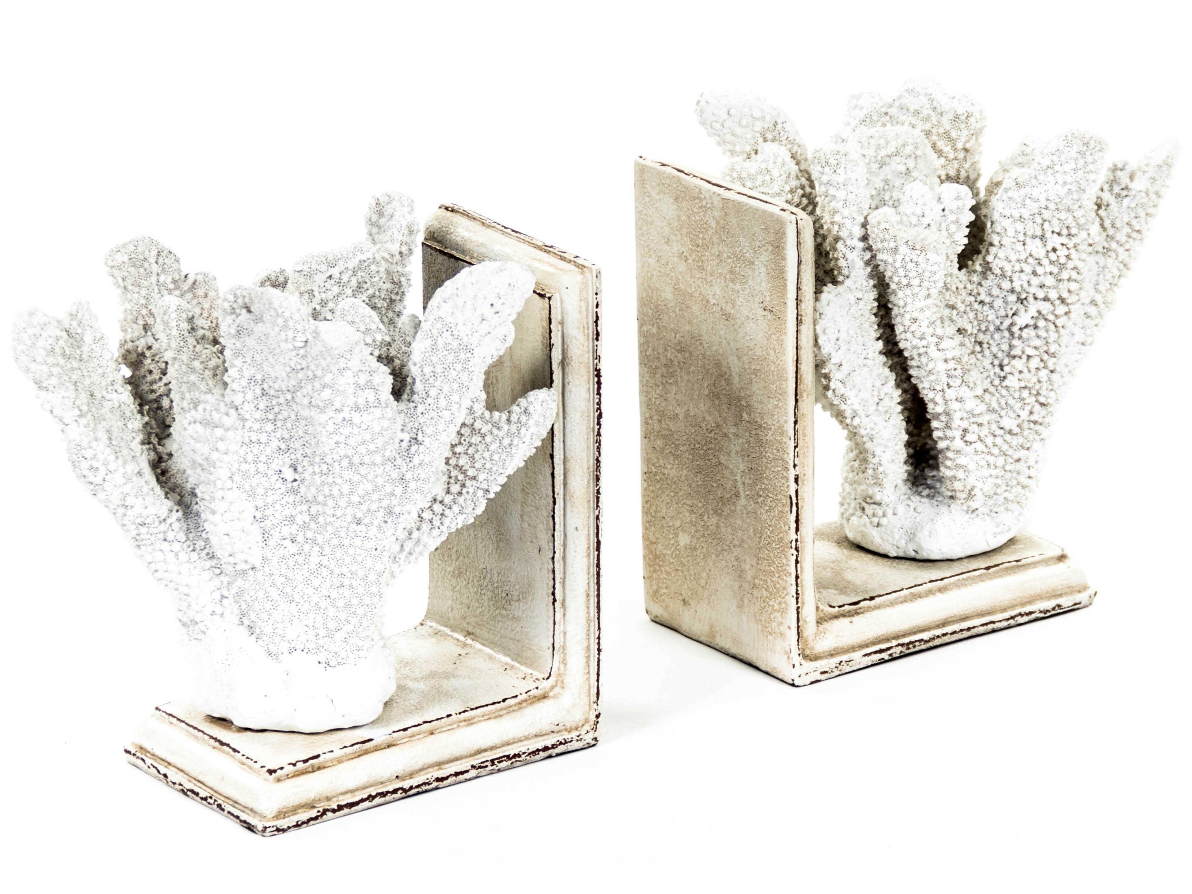 Zentique Distressed White / Off-White Coral Bookends