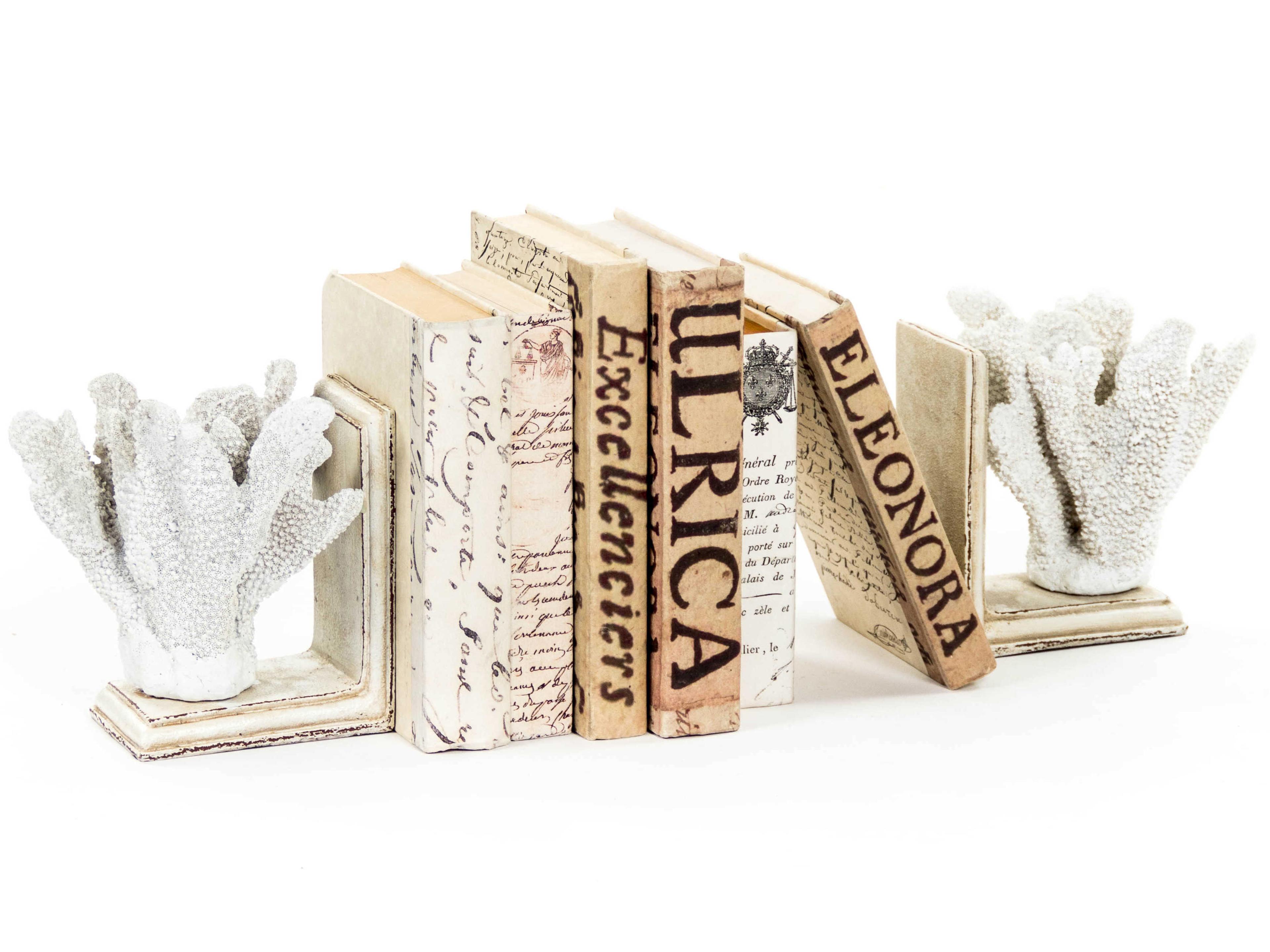 Zentique Distressed White / Off-White Coral Bookends