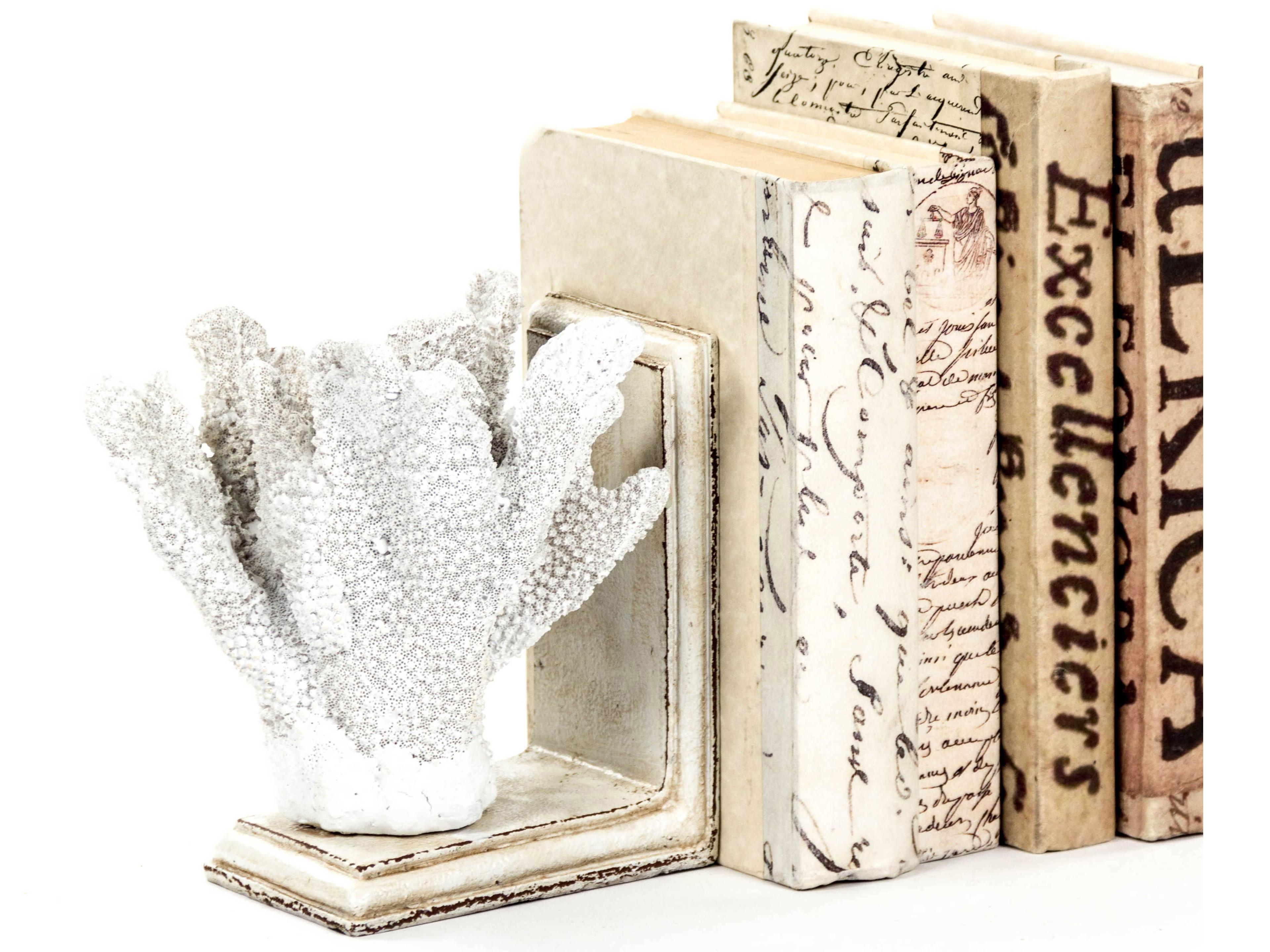 Zentique Distressed White / Off-White Coral Bookends