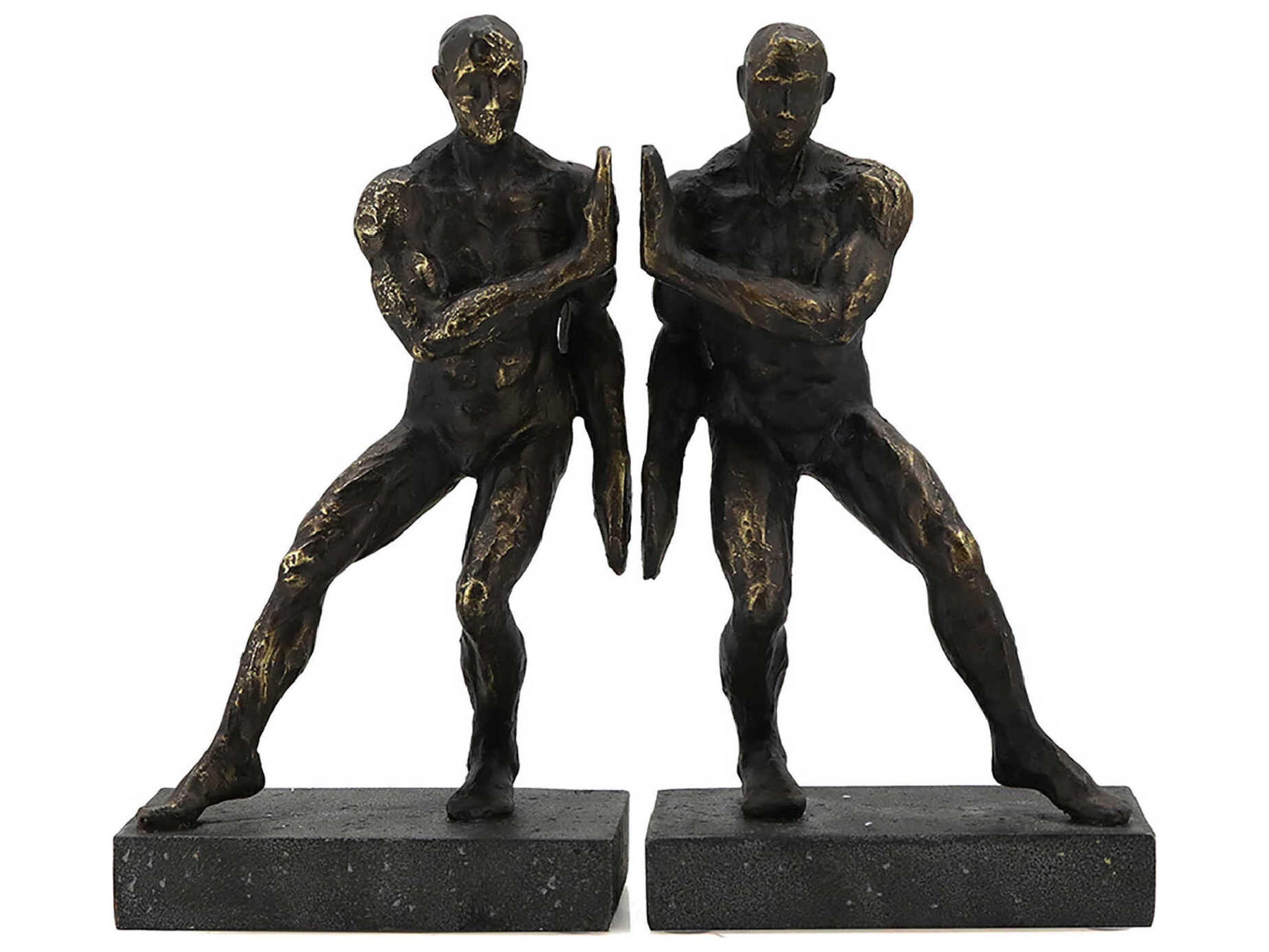 Pushing Men Rustic Dark Bronze Bookend