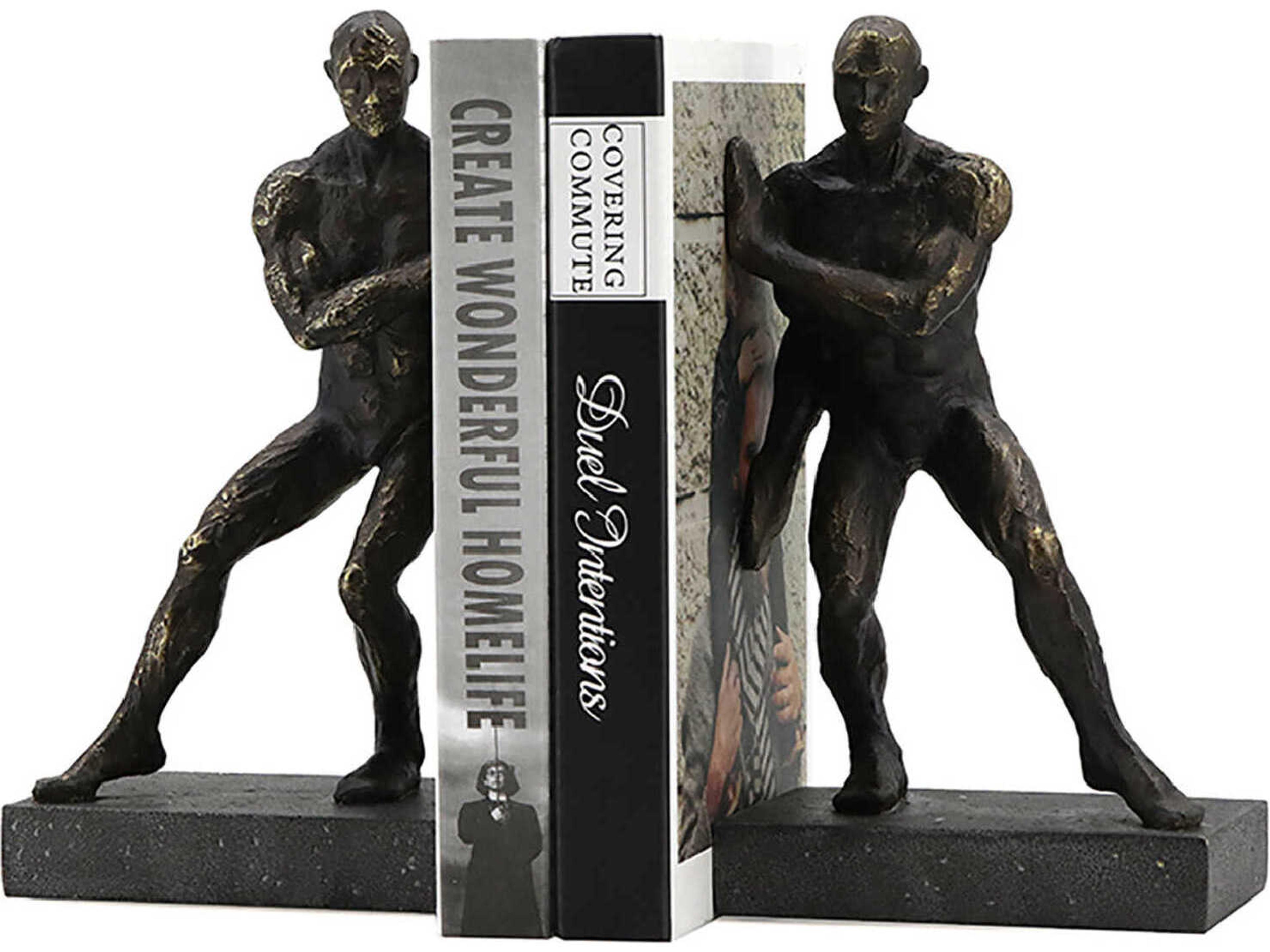 Zentique Pushing Men Rustic Dark Bronze Bookend