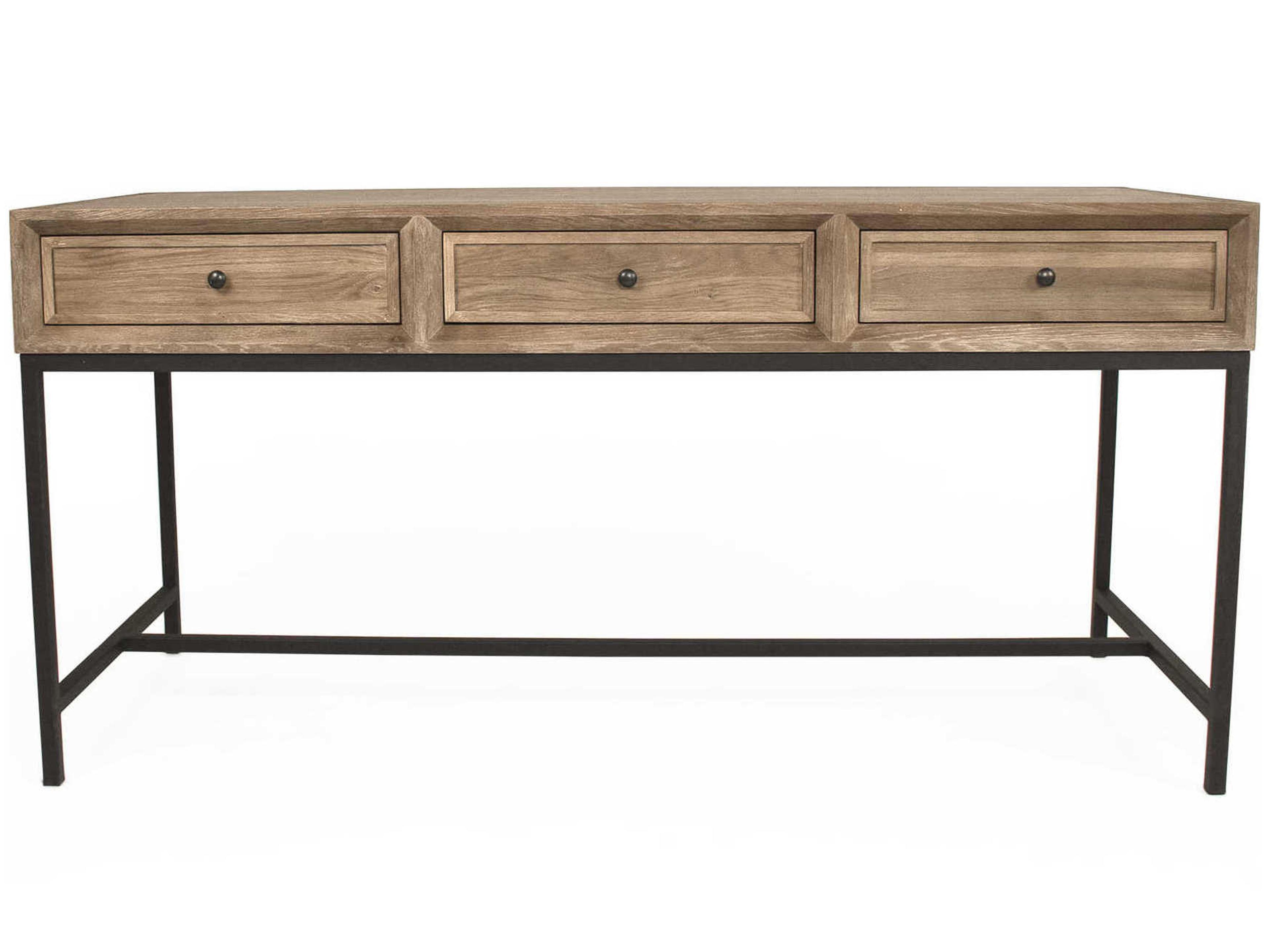 Zentique Finneas Limed Grey Oak Wood Secretary Desk