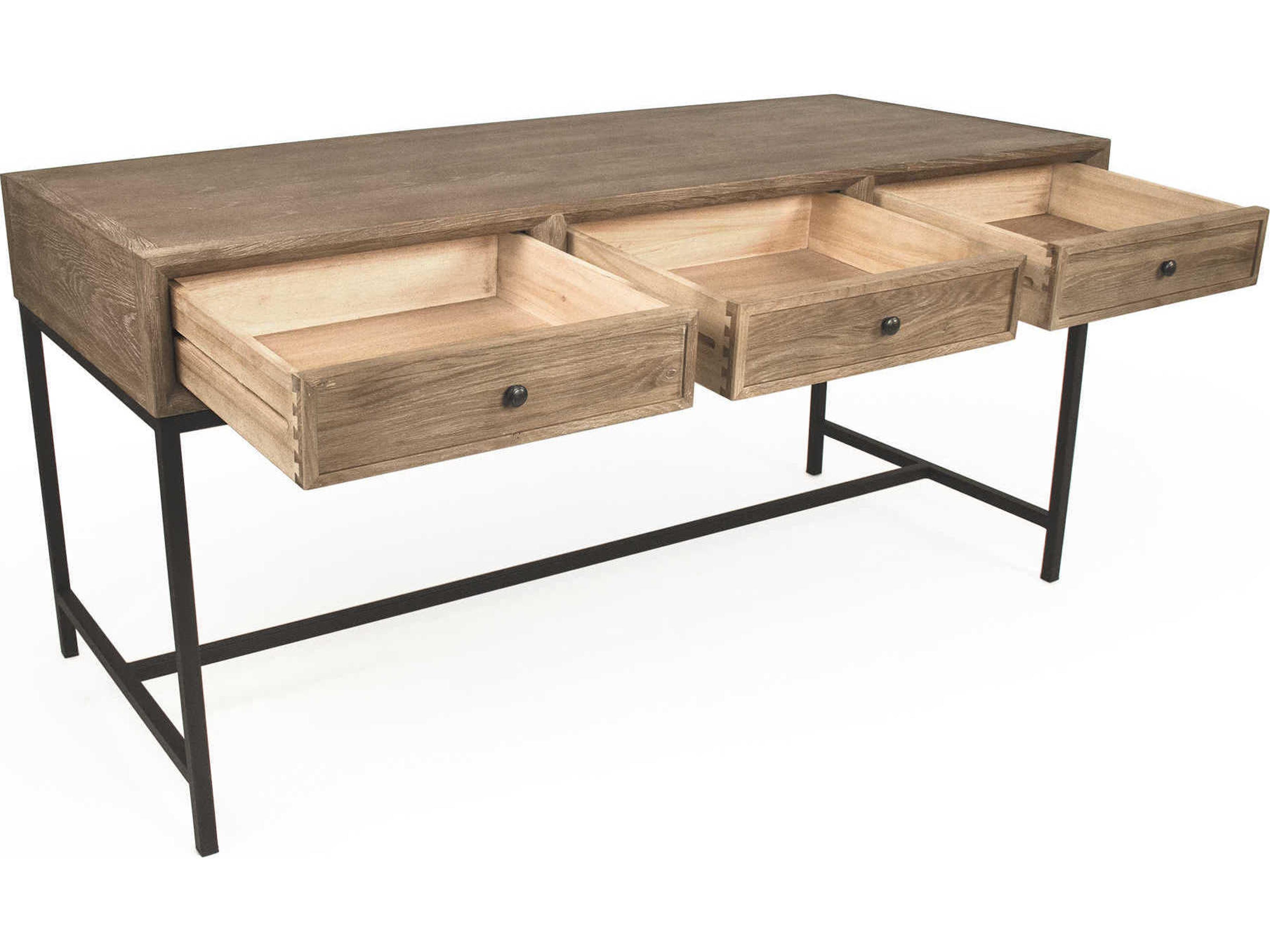 Zentique Finneas Limed Grey Oak Wood Secretary Desk