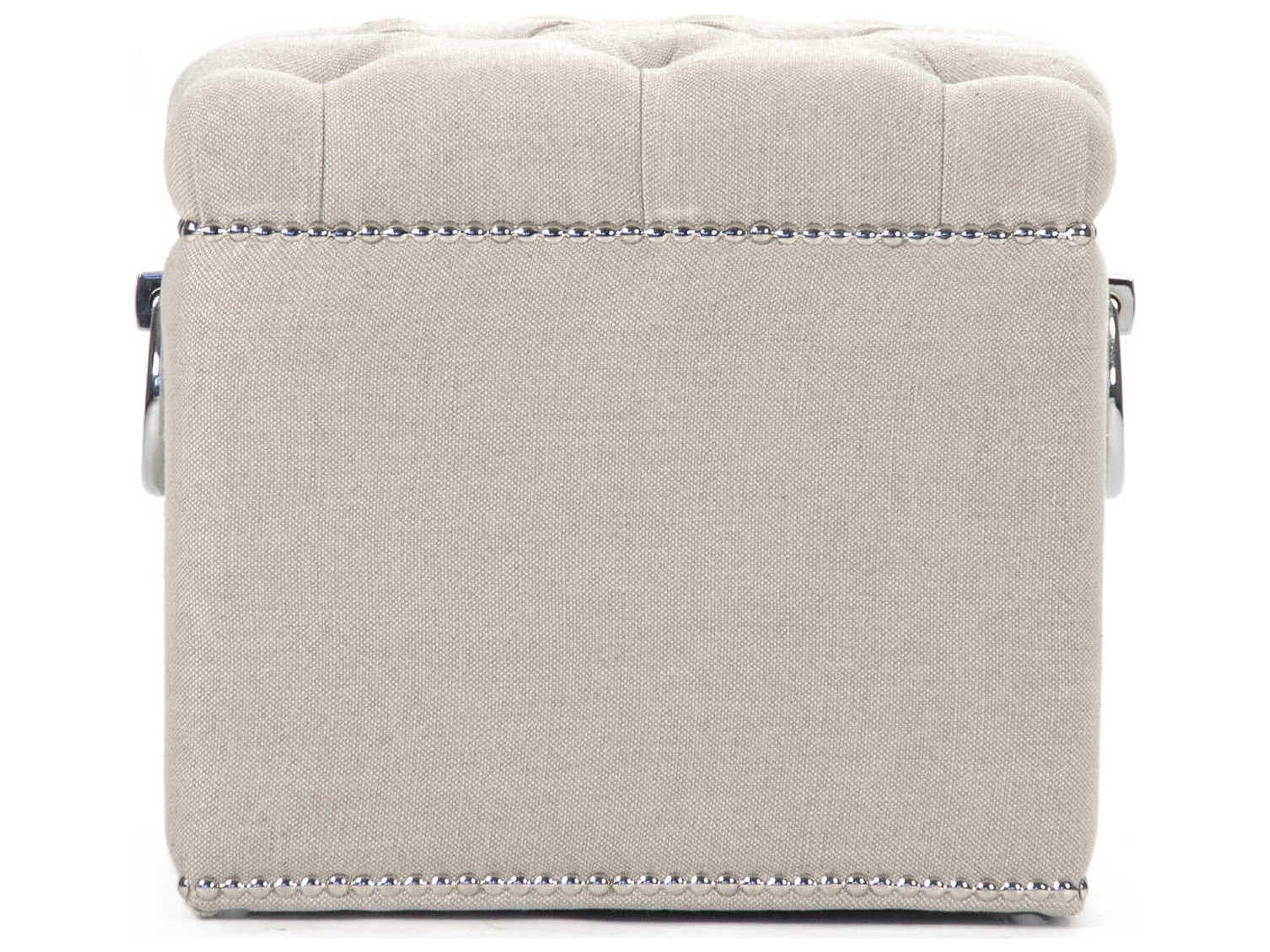 Zentique Light Linen Cotton Cream Upholstered Accent Stool