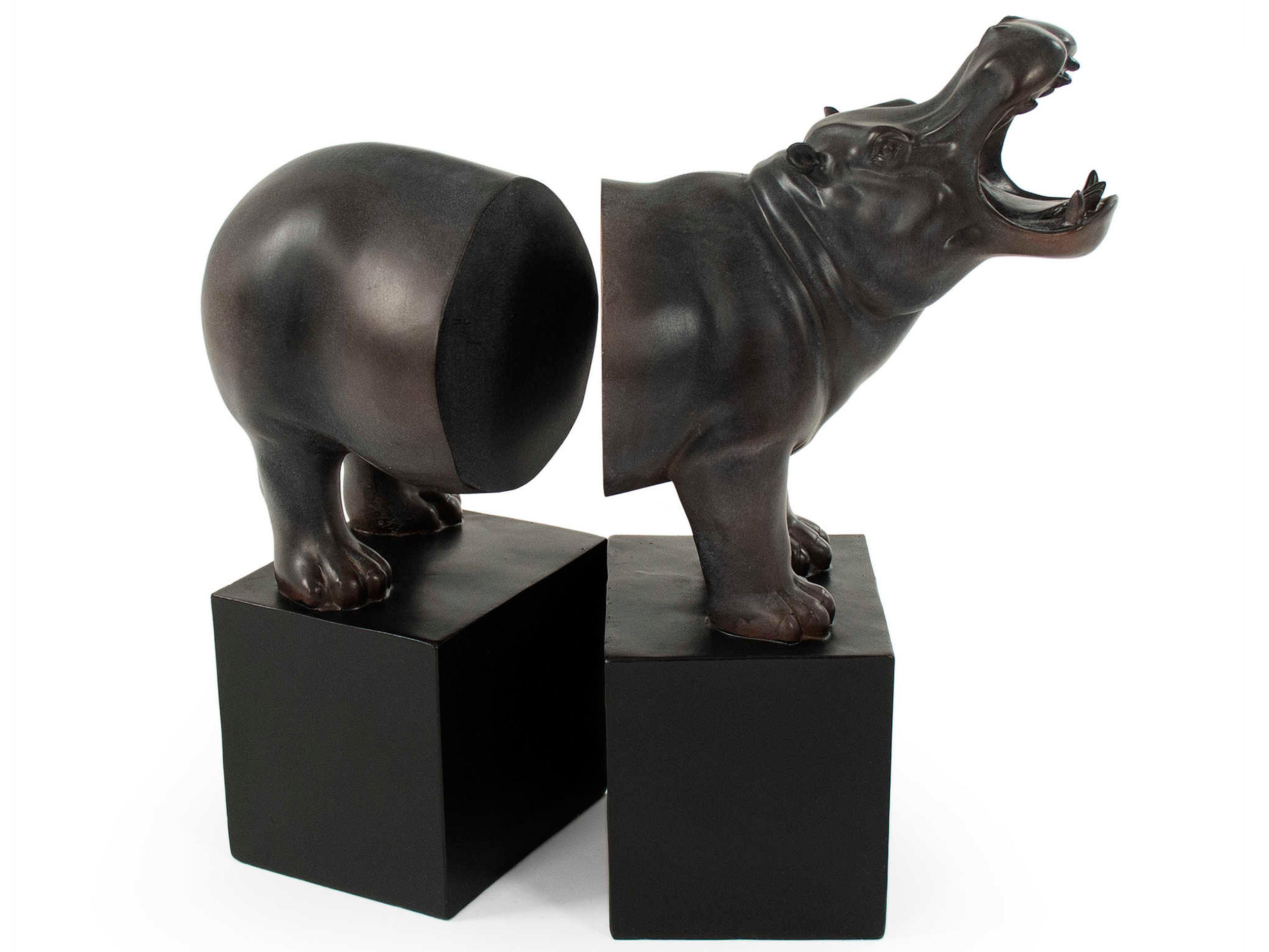Zentique Black Resin Hippopotomus Bookend