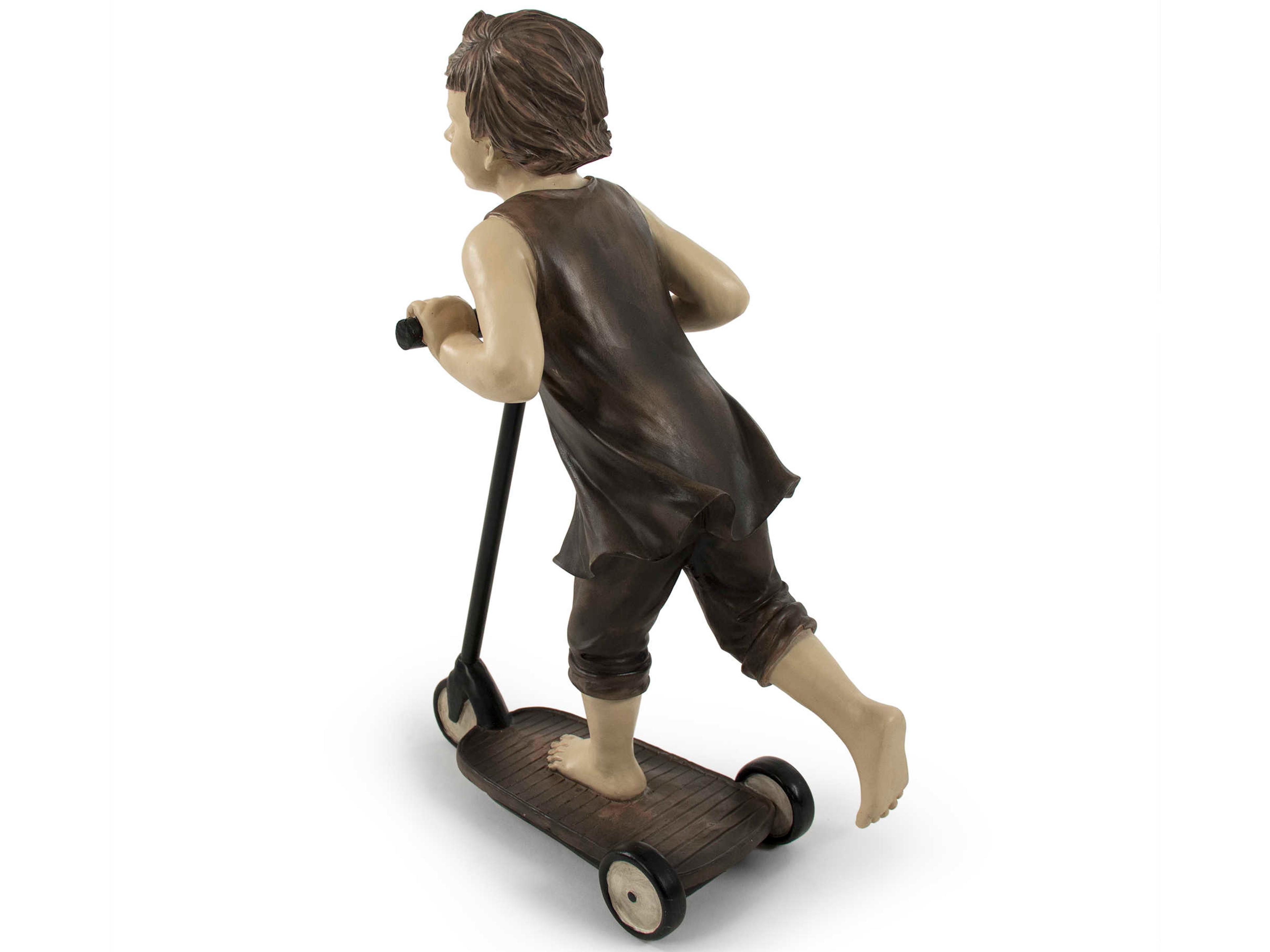 Zentique Tan / Black / Dark Brown / Ivory Boy on Scooter Sculpture