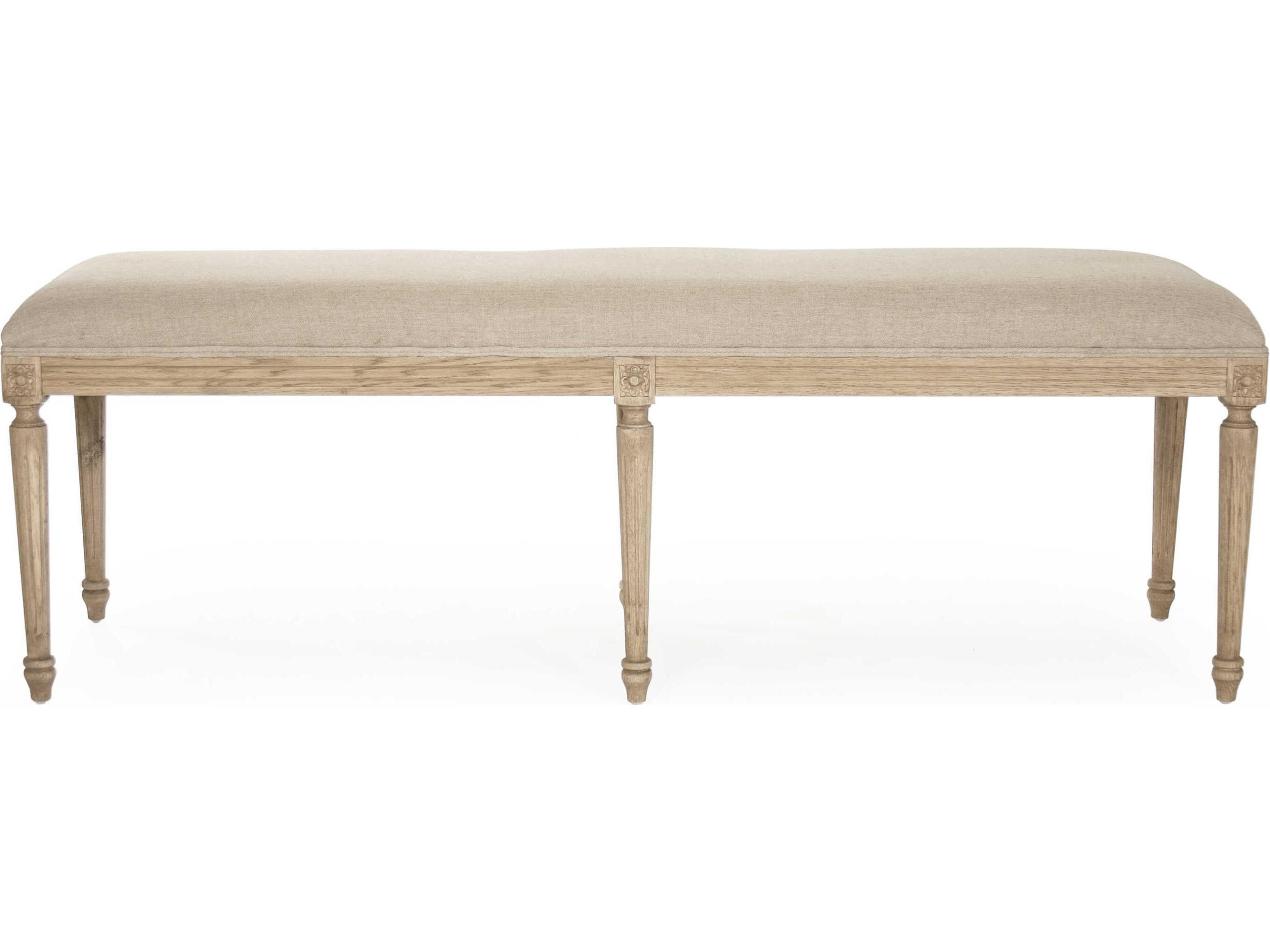 Zentique Louis Reclaimed Oak Natural Linen Upholstered Accent Bench