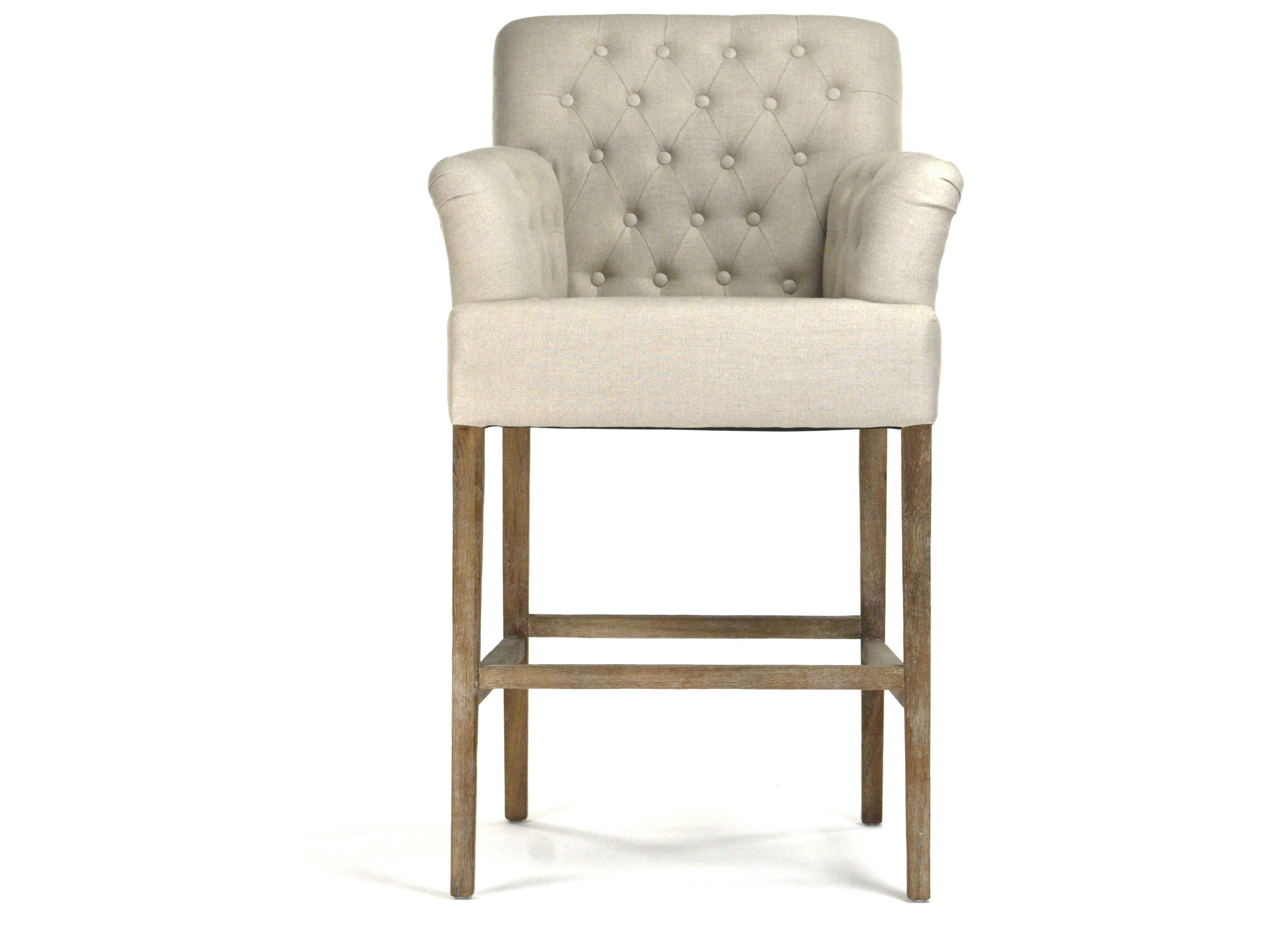 Zentique Barrois Upholstered Oak Wood Bar Stool