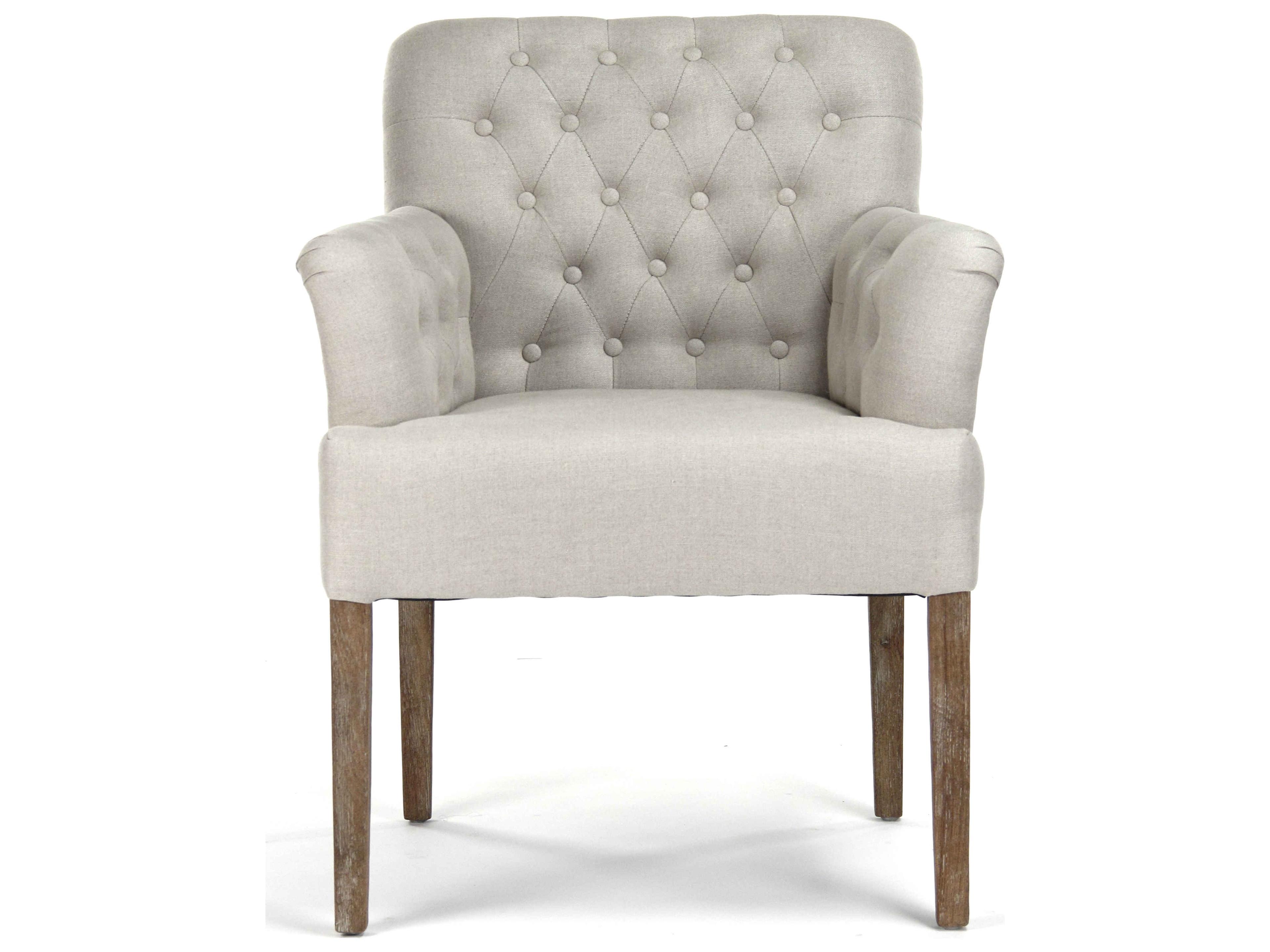 Zentique Barrois Oak Wood Gray Upholstered Arm Dining Chair