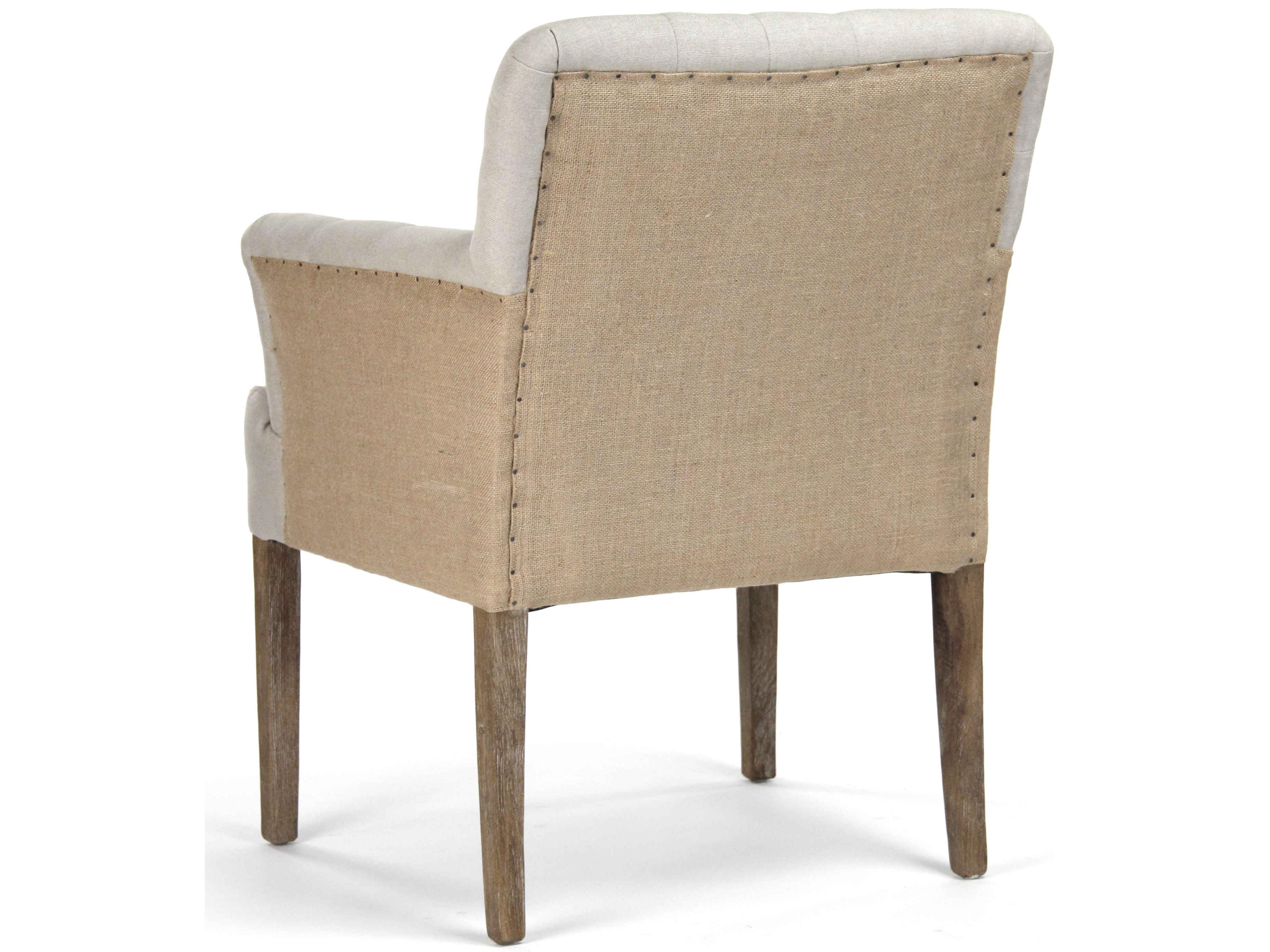 Zentique Barrois Oak Wood Gray Upholstered Arm Dining Chair