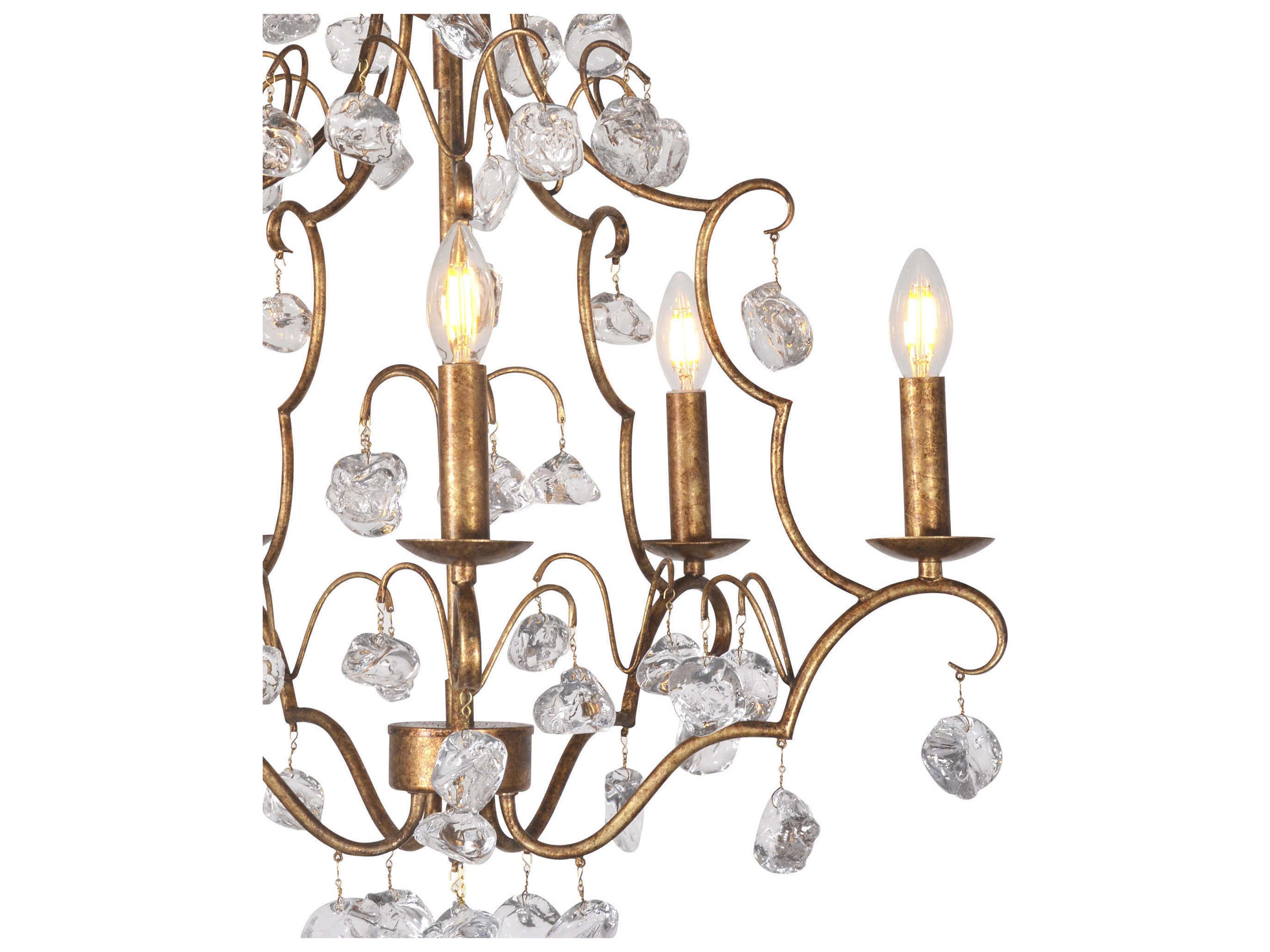 Zentique 5-Light Gold Leaf Crystal Glass Candelabra Chandelier