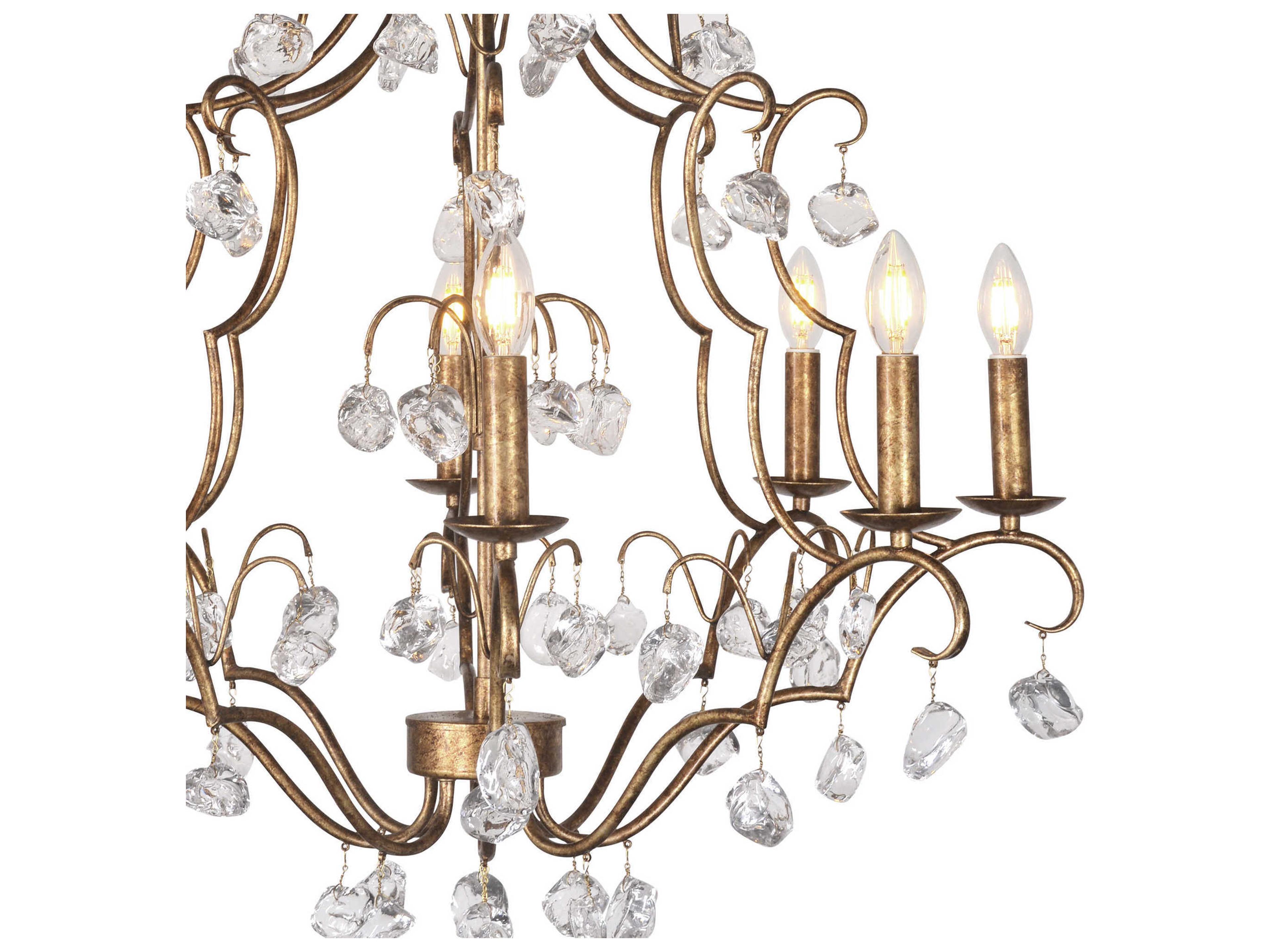 Zentique 8-Light Gold Leaf Crystal Glass Candelabra Chandelier