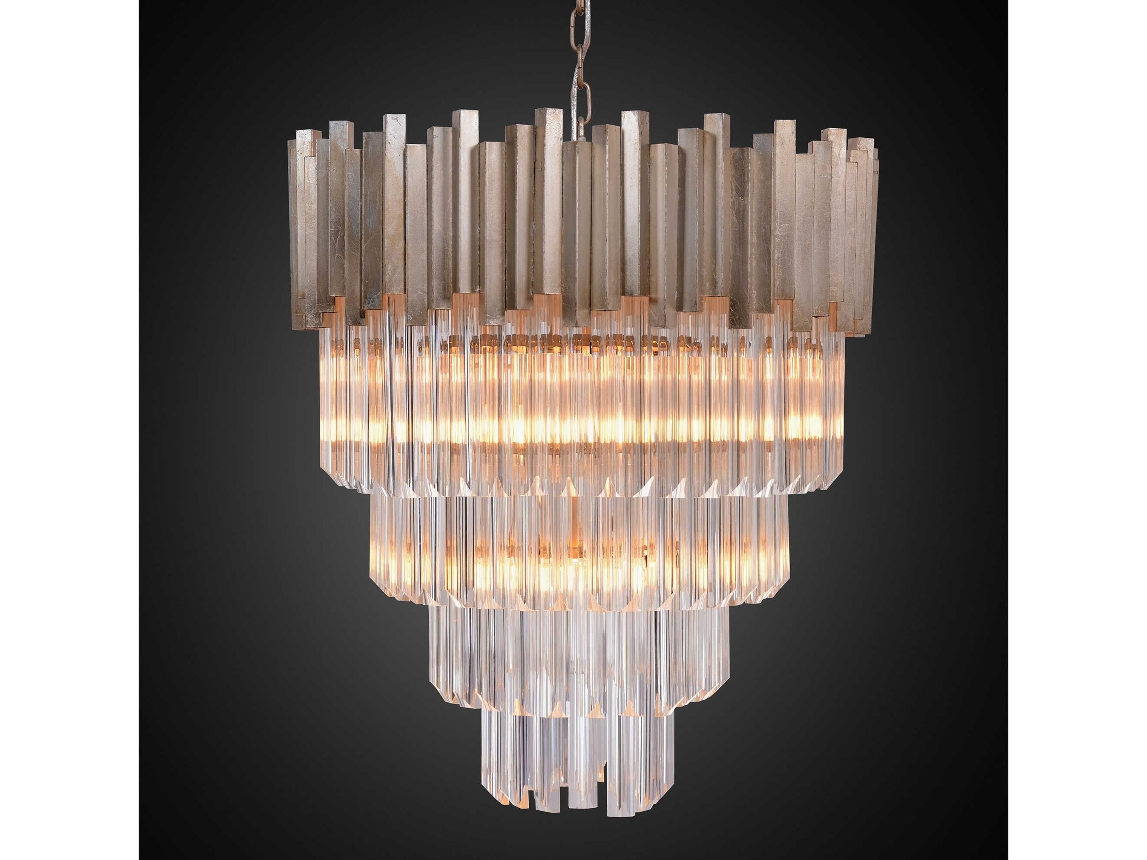Zentique 6-Light Distressed Gold Crystal Glass Tiered Chandelier
