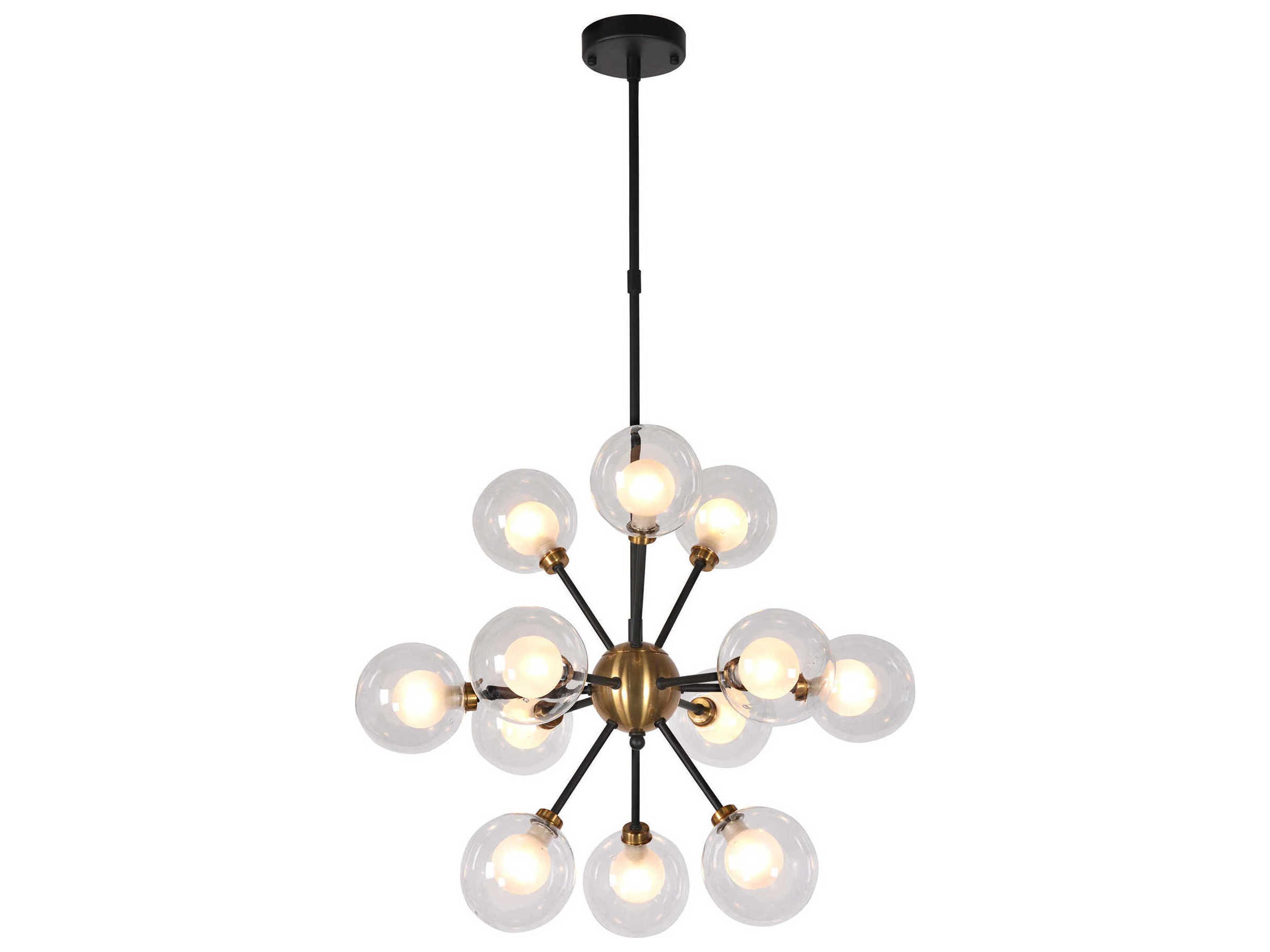 Globe Burst 12-Light Matte Black Gold Glass Globe Sputnik Pendant