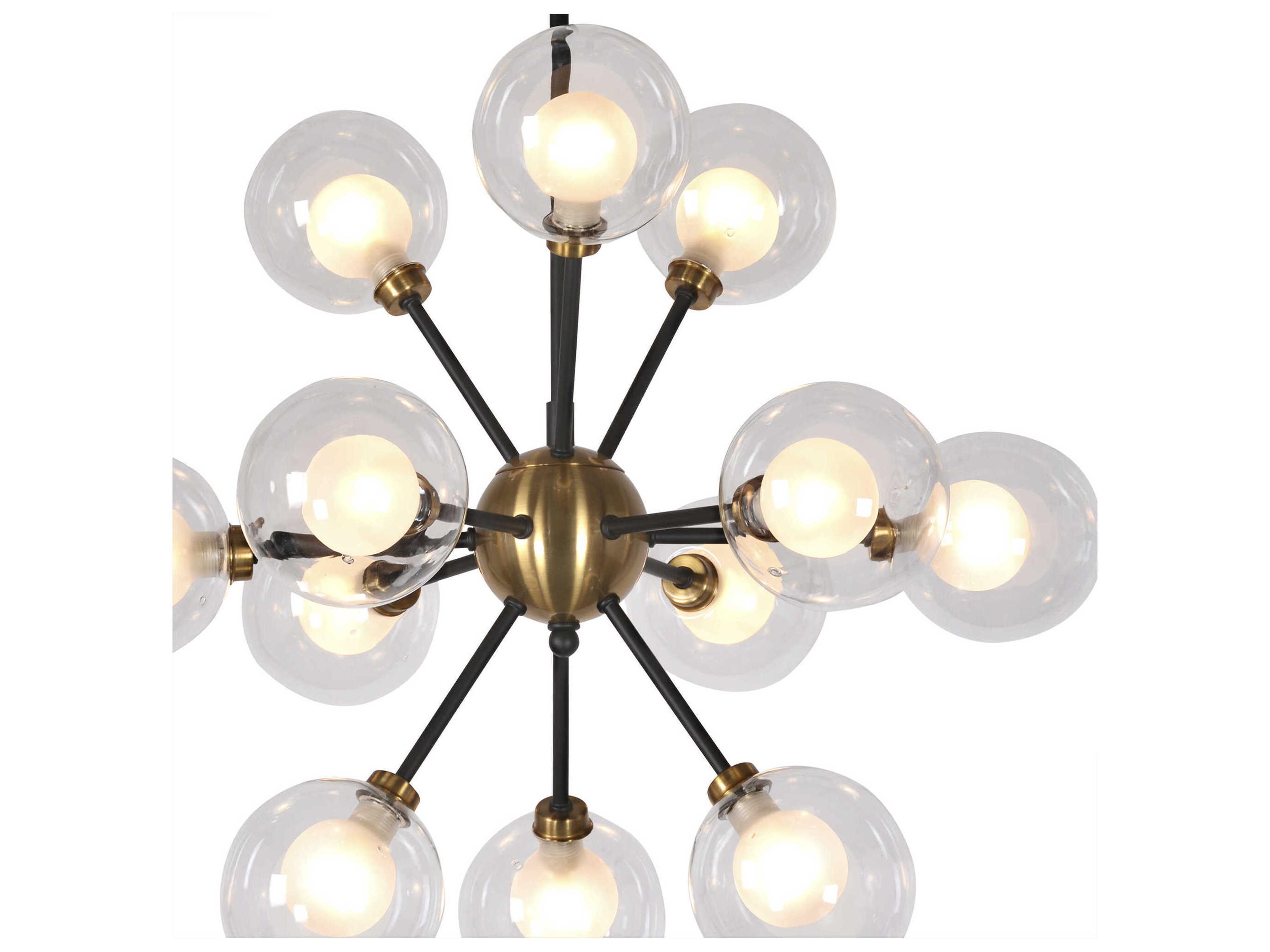 Zentique Globe Burst 12-Light Matte Black Gold Glass Globe Sputnik Pendant