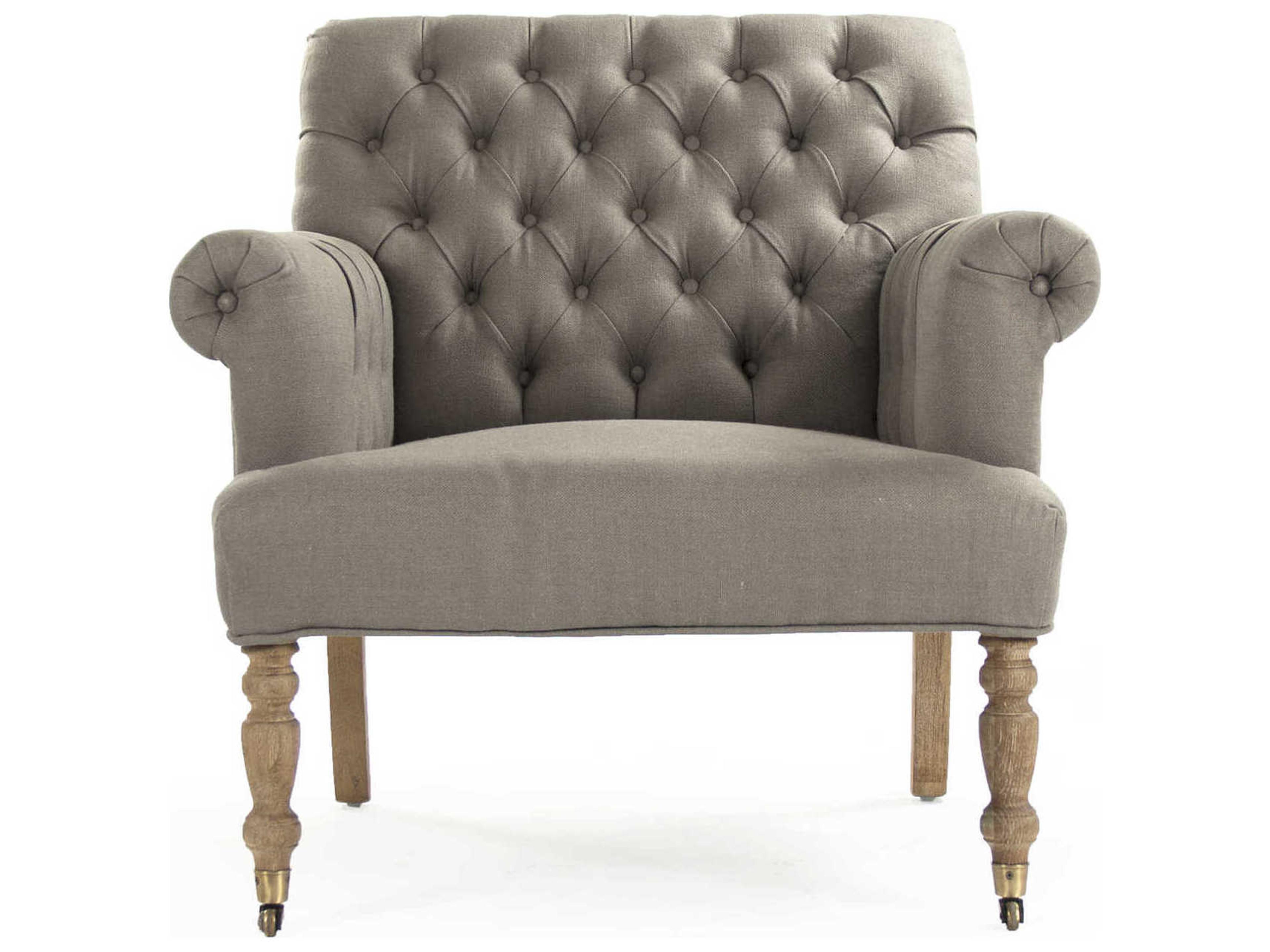 Zentique Rolling Gray Fabric Tufted Accent Chair