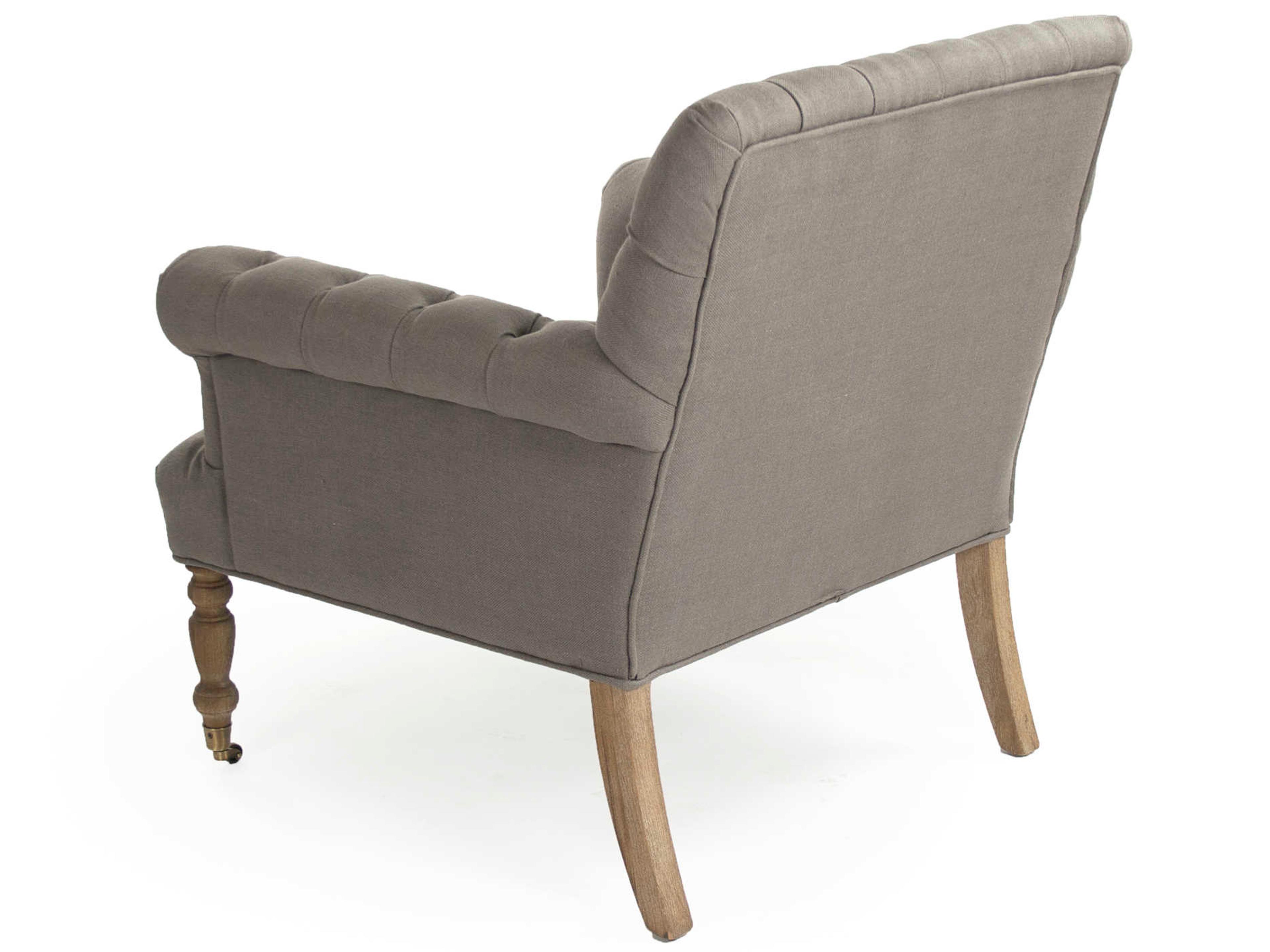 Zentique Rolling Gray Fabric Tufted Accent Chair