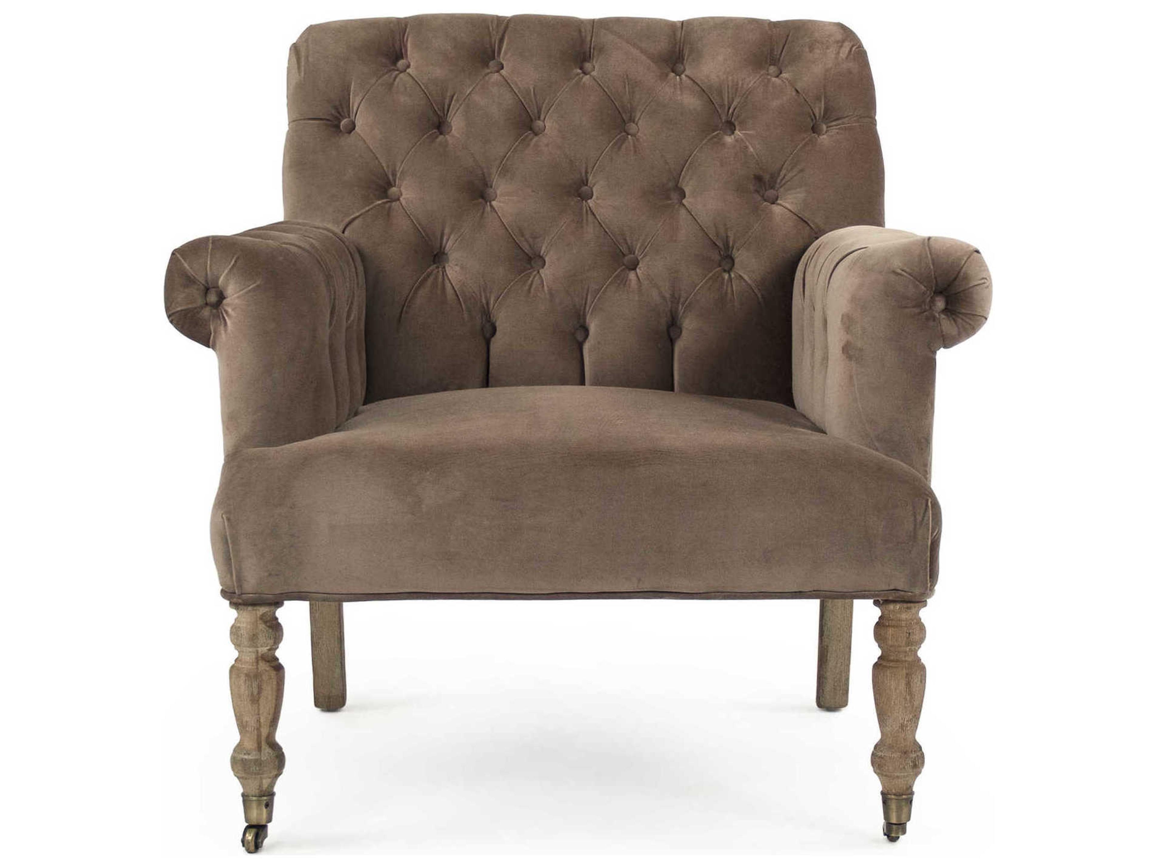 Zentique Rolling Brown Fabric Tufted Accent Chair