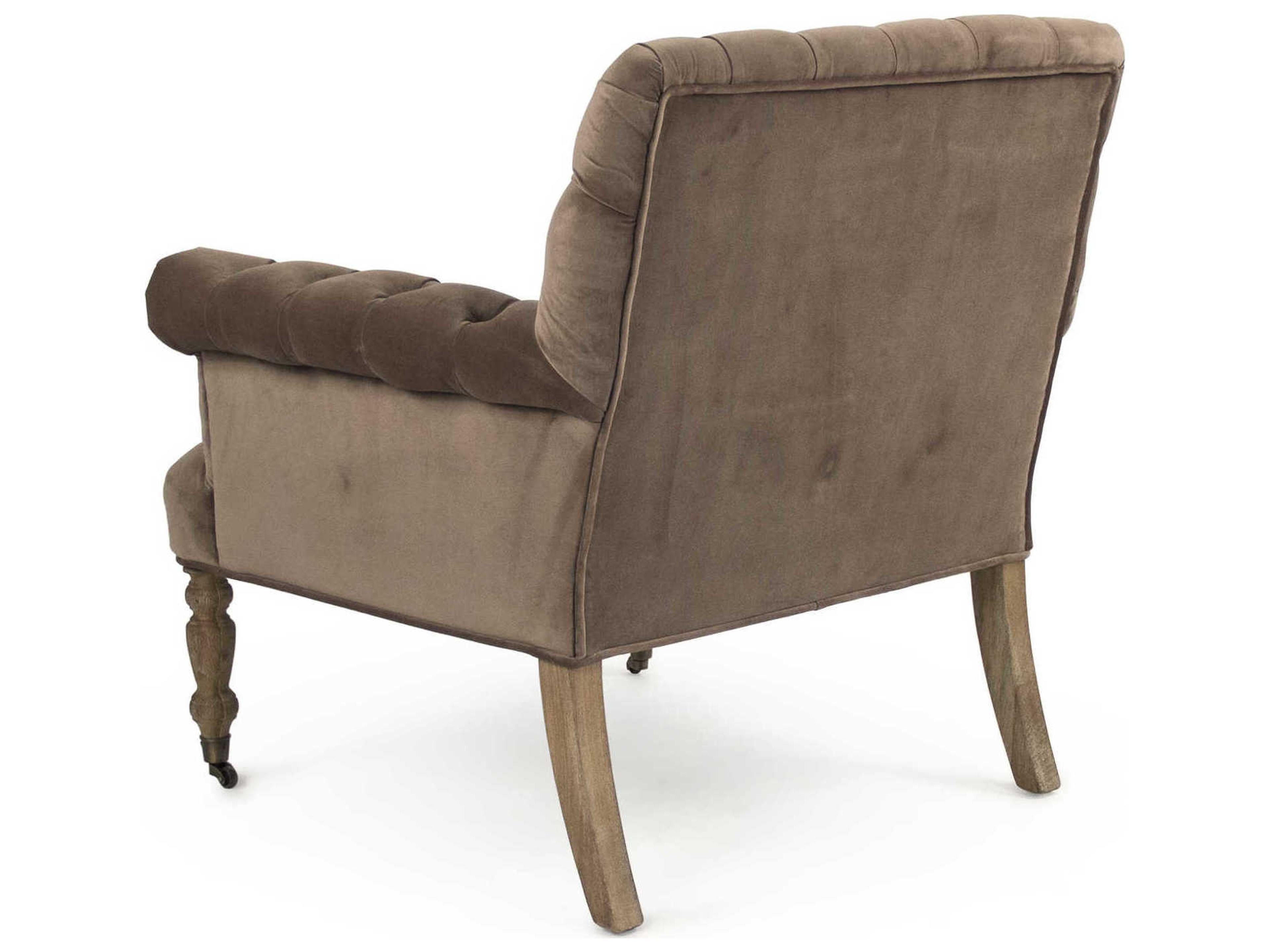 Zentique Rolling Brown Fabric Tufted Accent Chair