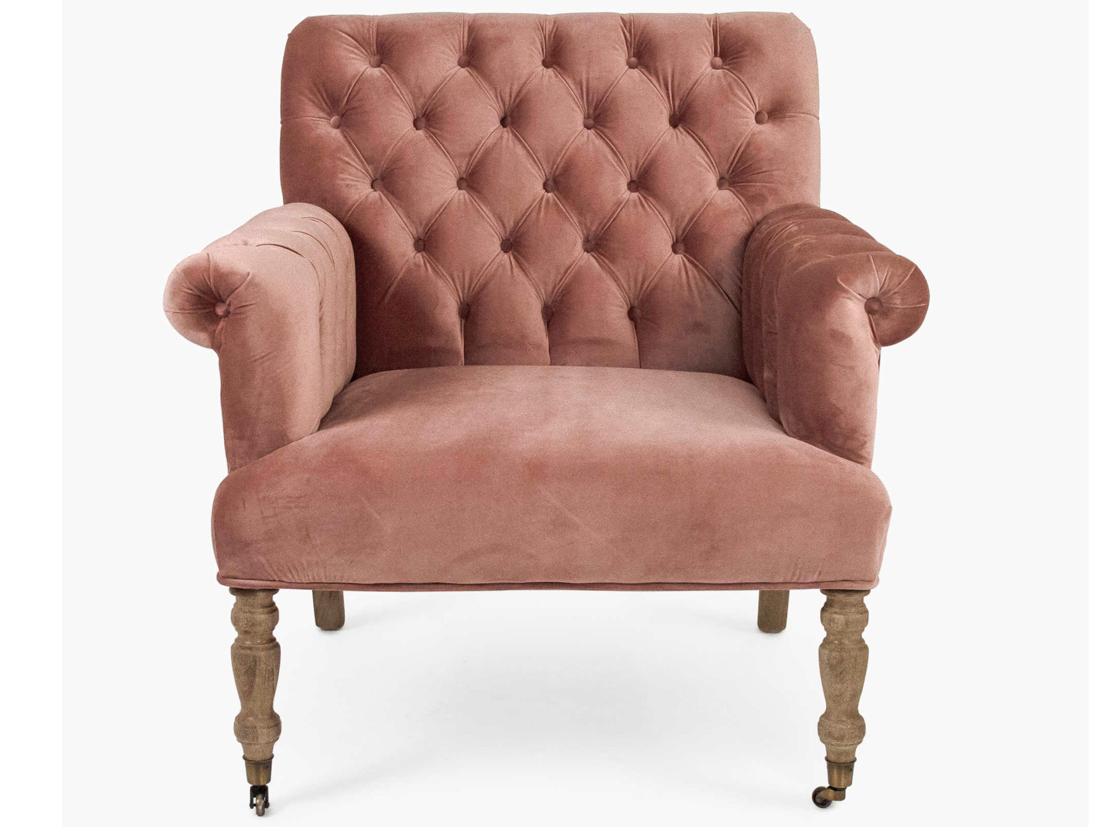 Zentique Rolling Pink Fabric Tufted Accent Chair