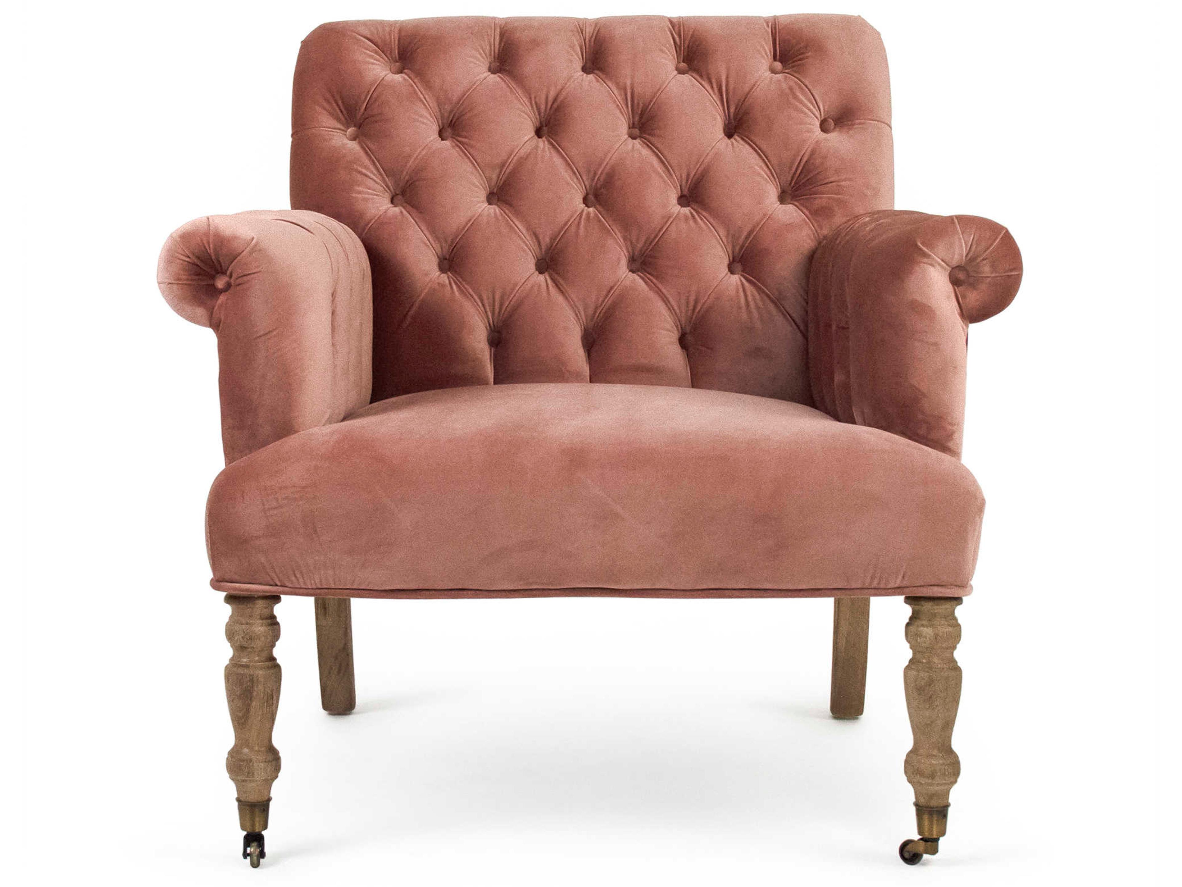 Zentique Rolling Pink Fabric Tufted Accent Chair