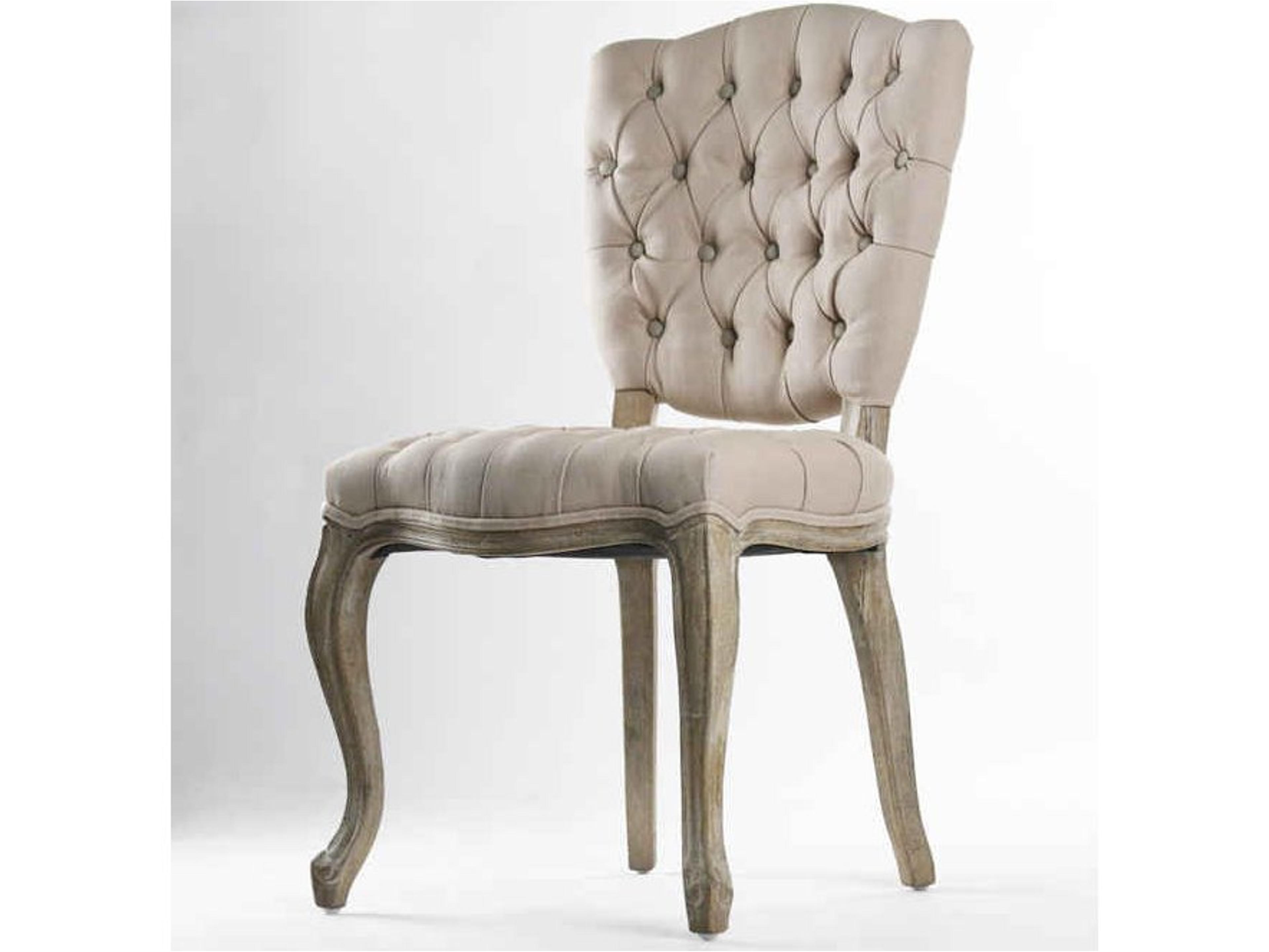 Zentique Piaf Oak Wood Beige Upholstered Armless Dining Chair
