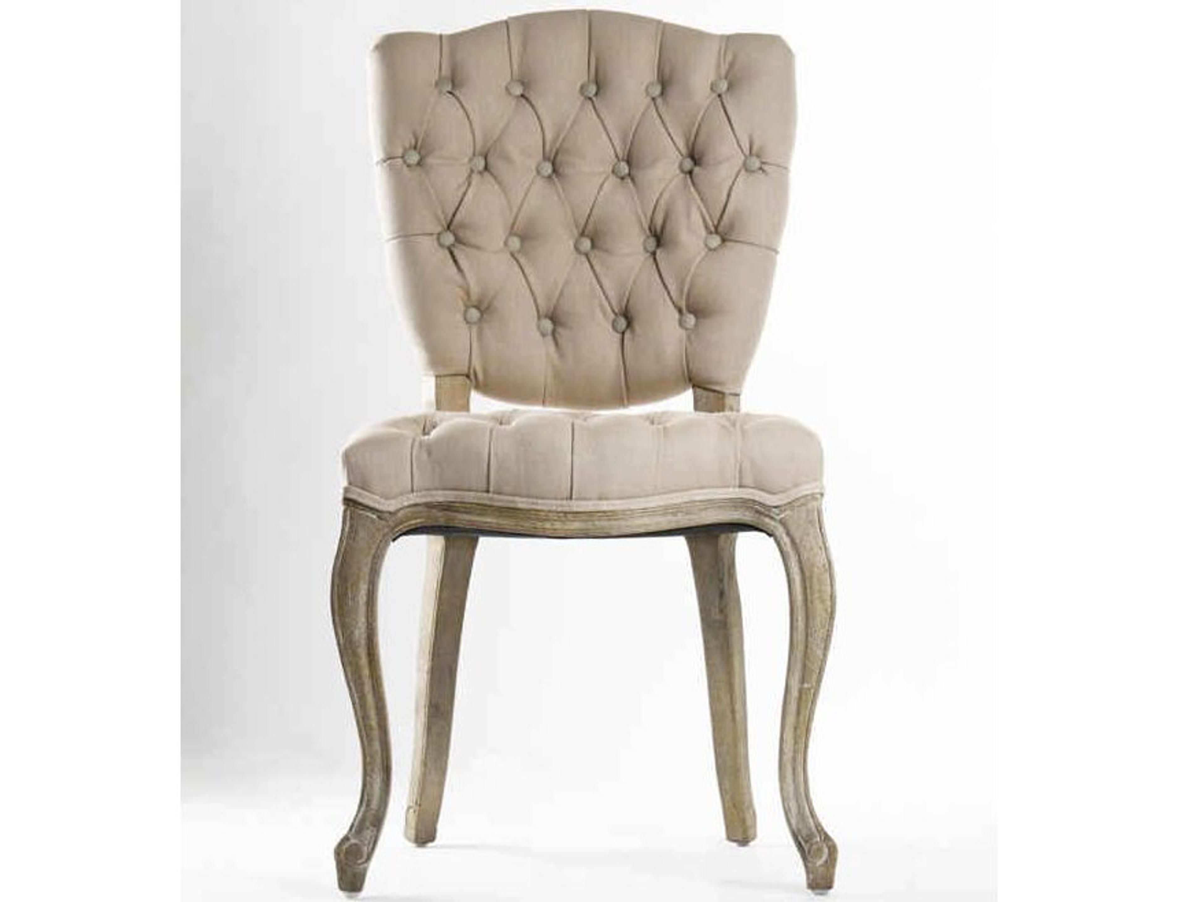 Zentique Piaf Oak Wood Beige Upholstered Armless Dining Chair