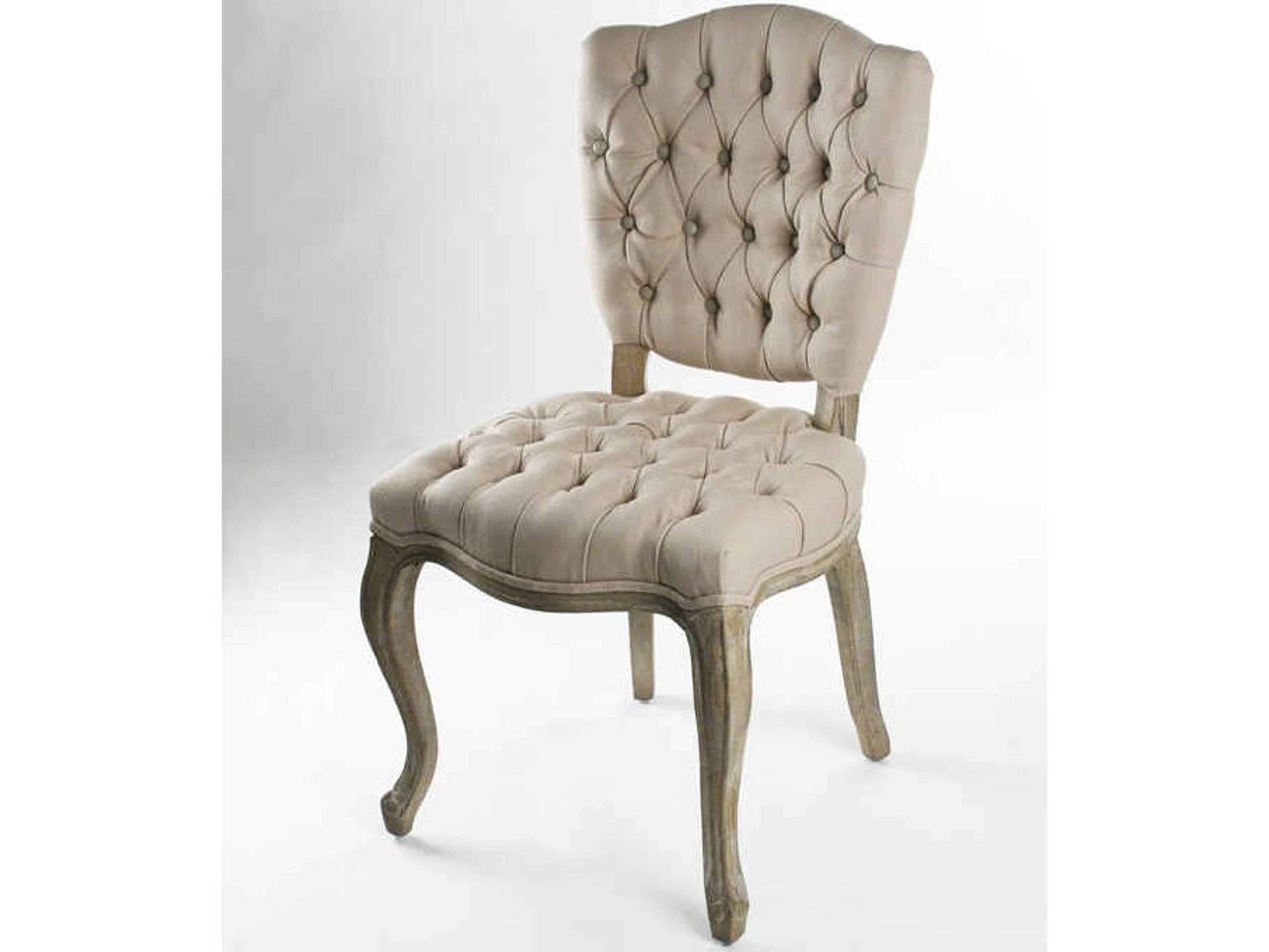 Zentique Piaf Oak Wood Beige Upholstered Armless Dining Chair