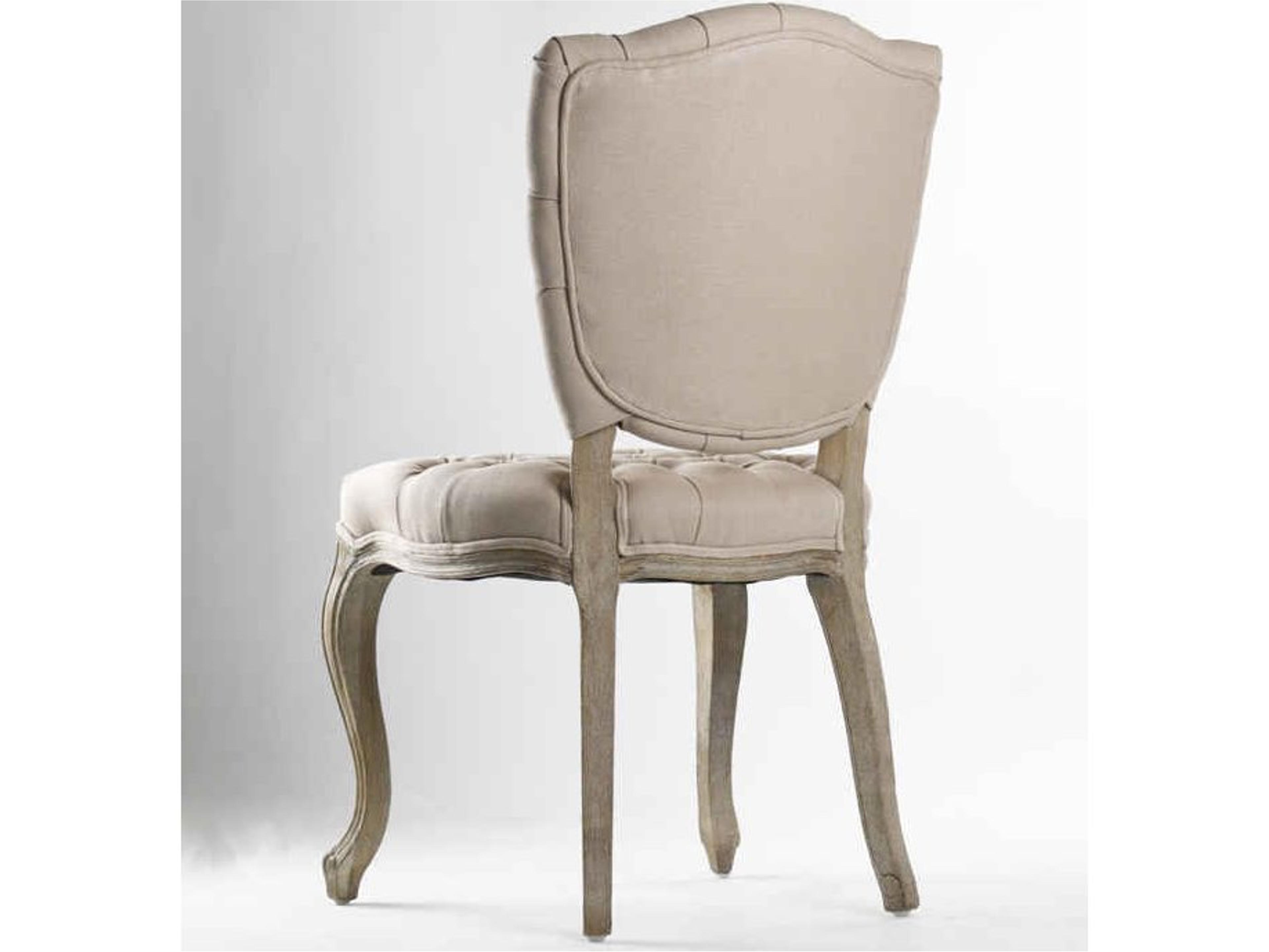 Zentique Piaf Oak Wood Beige Upholstered Armless Dining Chair