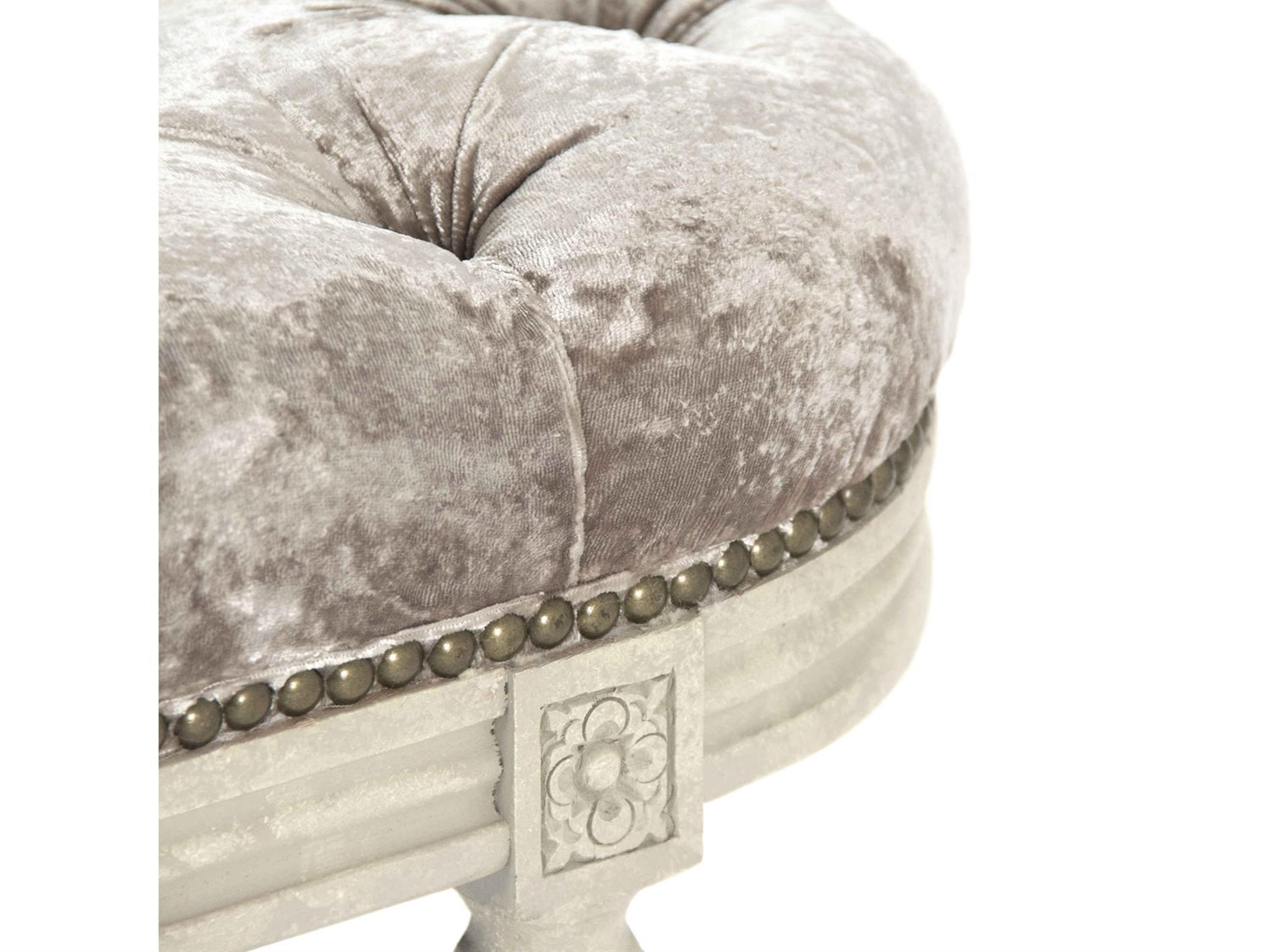 Zentique Michel Distressed Ivory Oak Gray Velvet Upholstered Accent Bench