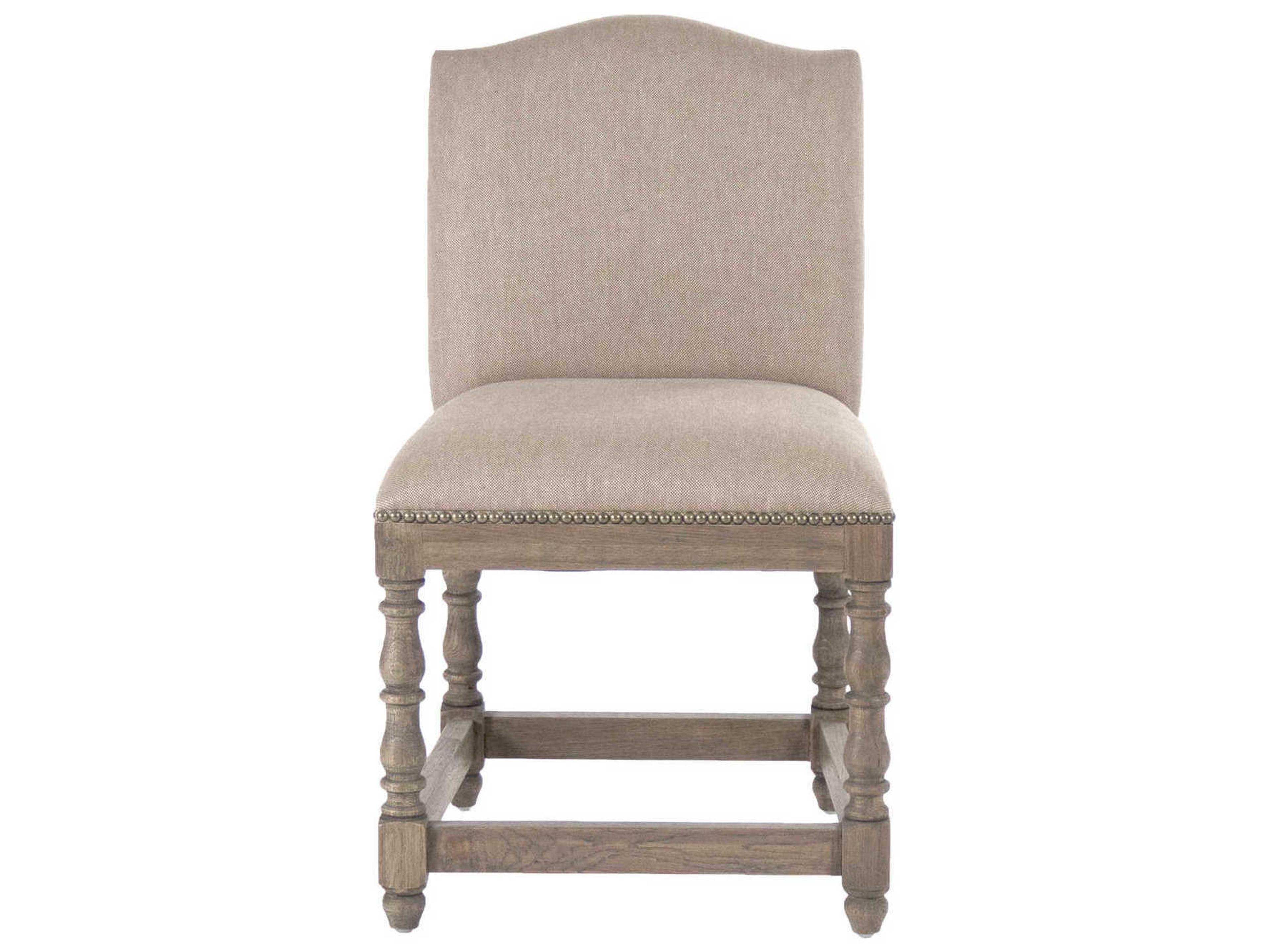Zentique Aria Oak Wood Beige Upholstered Side Dining Chair