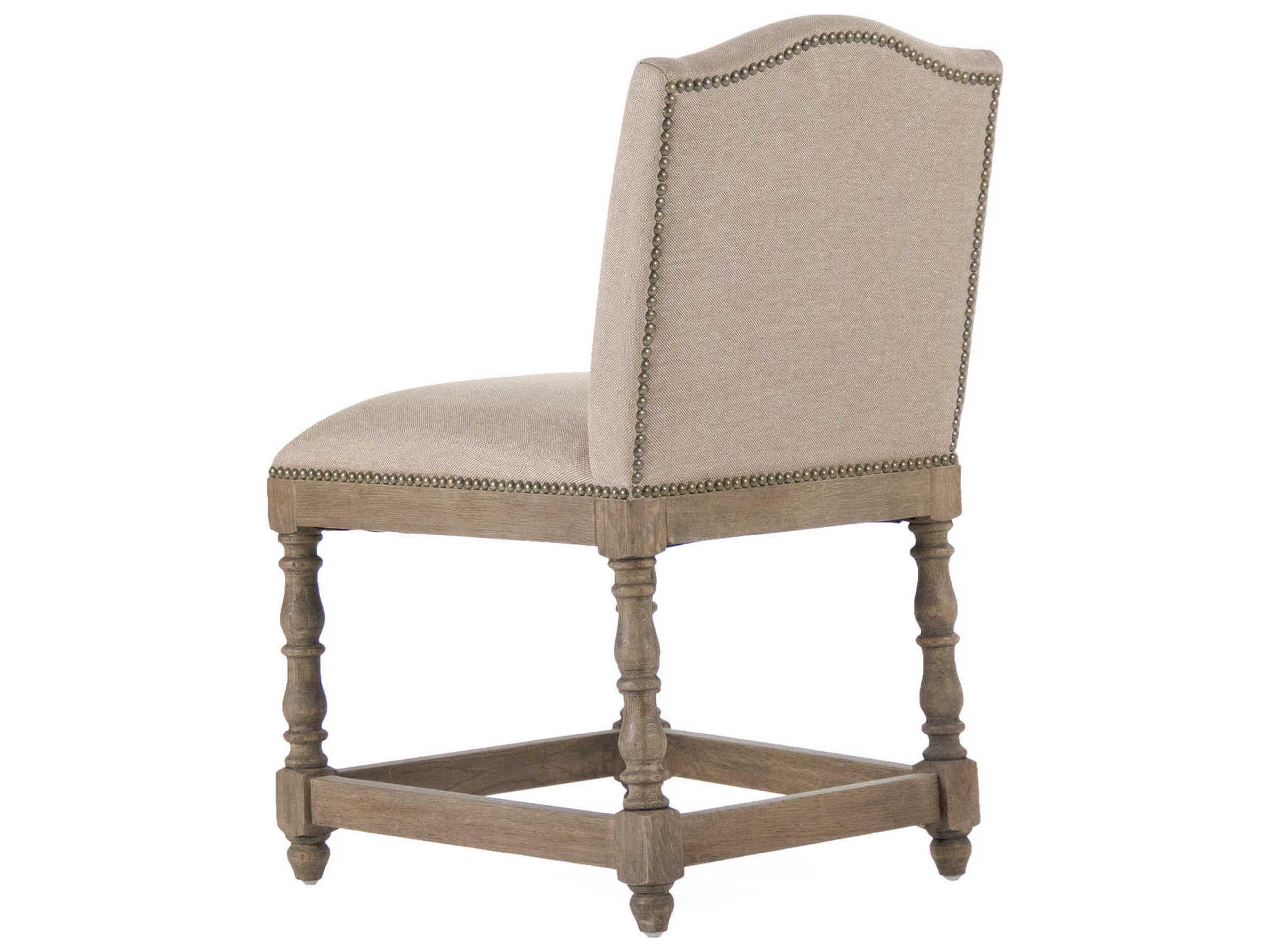 Zentique Aria Oak Wood Beige Upholstered Side Dining Chair