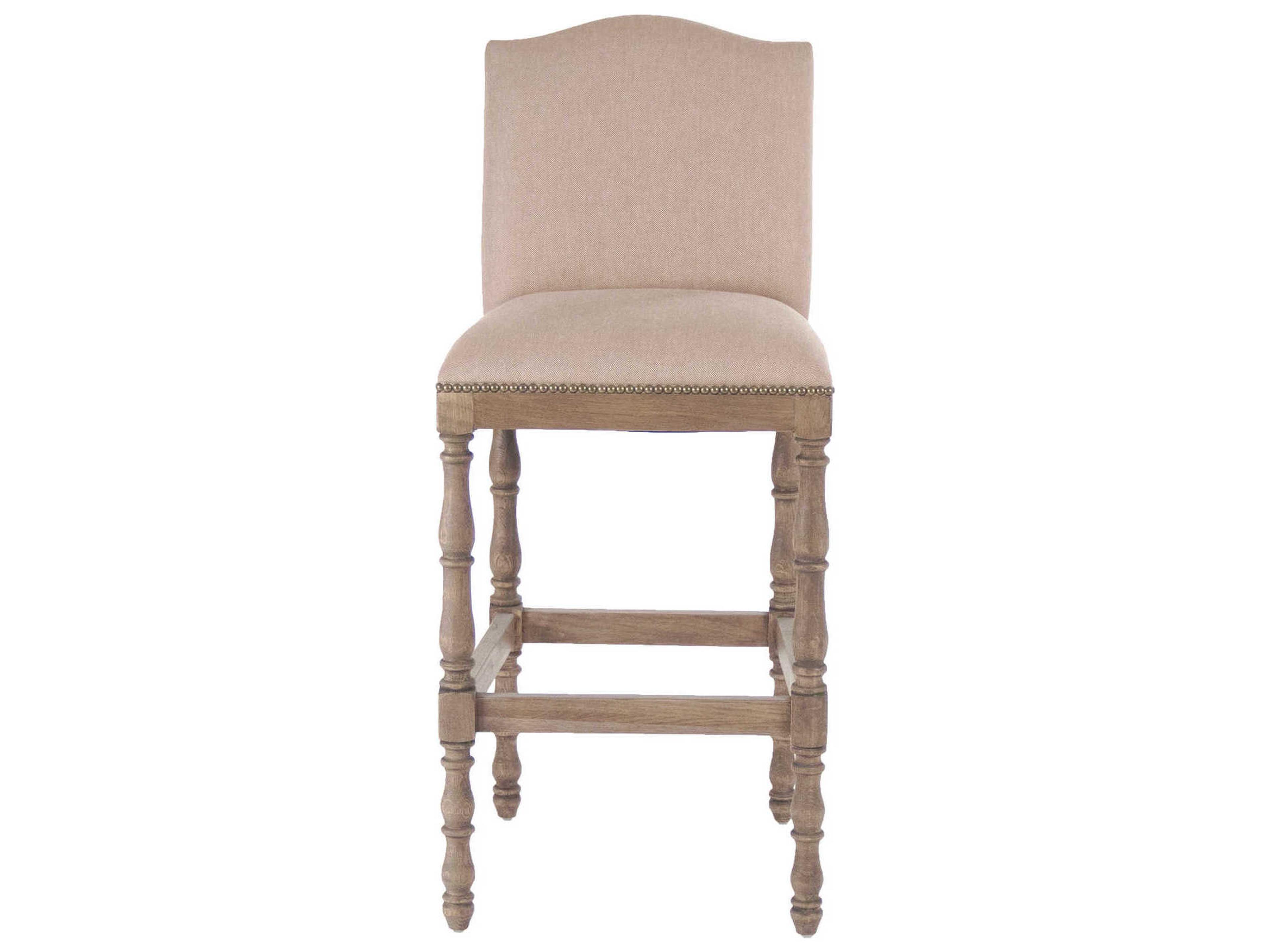 Zentique Aria Upholstered Oak Wood Linen Cotton Bar Stool
