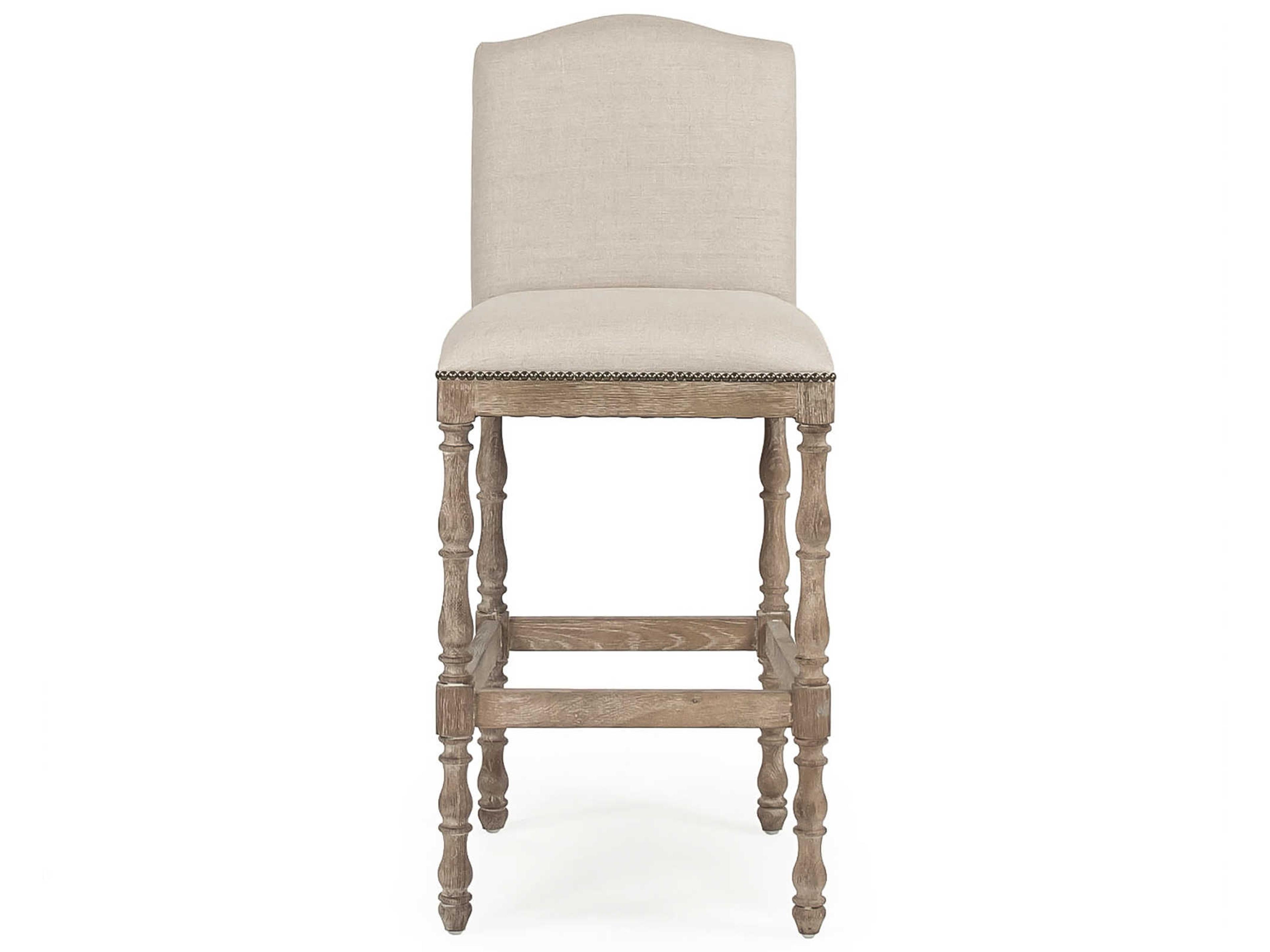 Zentique Aria Upholstered Oak Wood Natural Linen Bar Stool