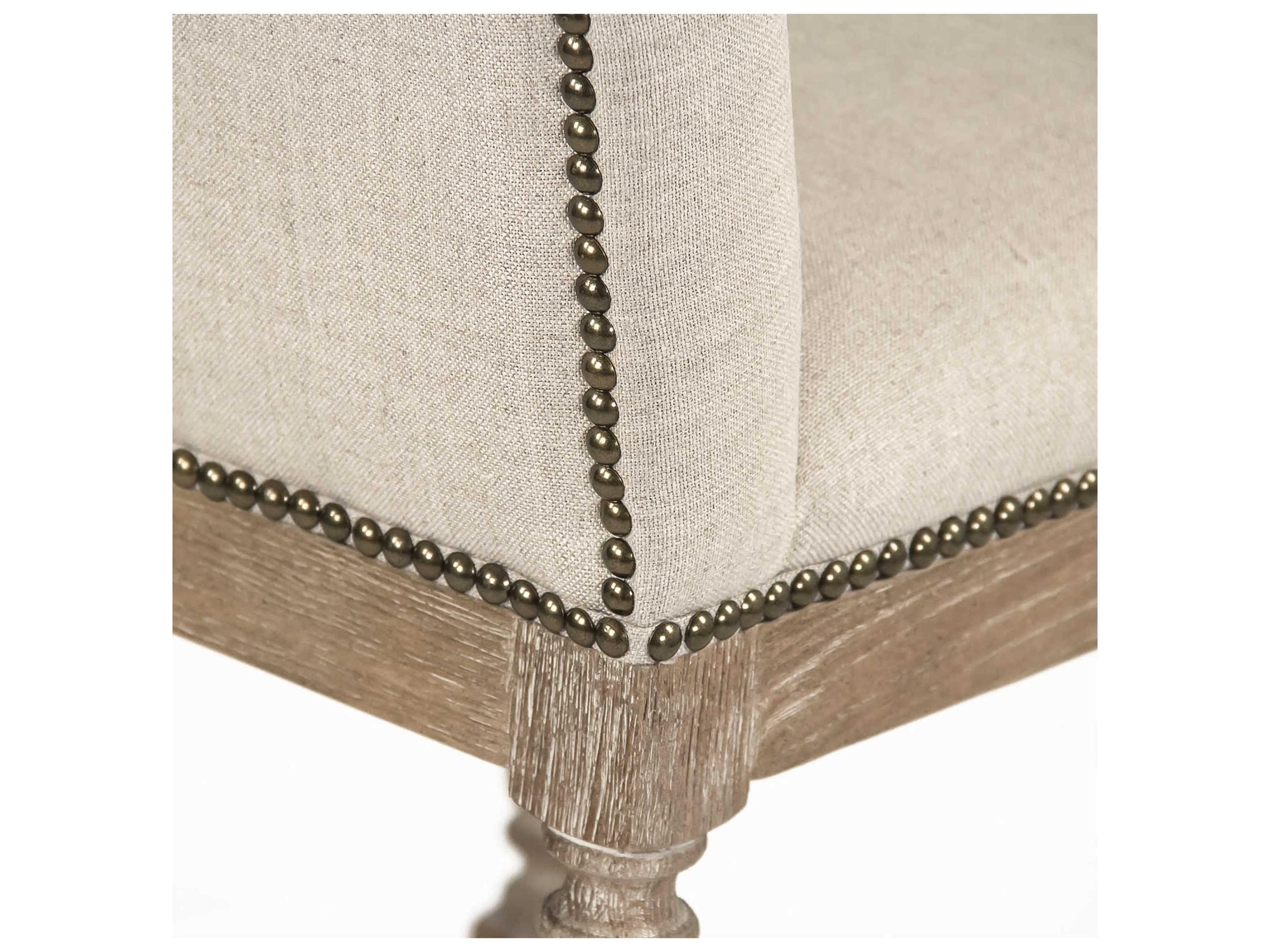 Zentique Aria Upholstered Oak Wood Natural Linen Bar Stool