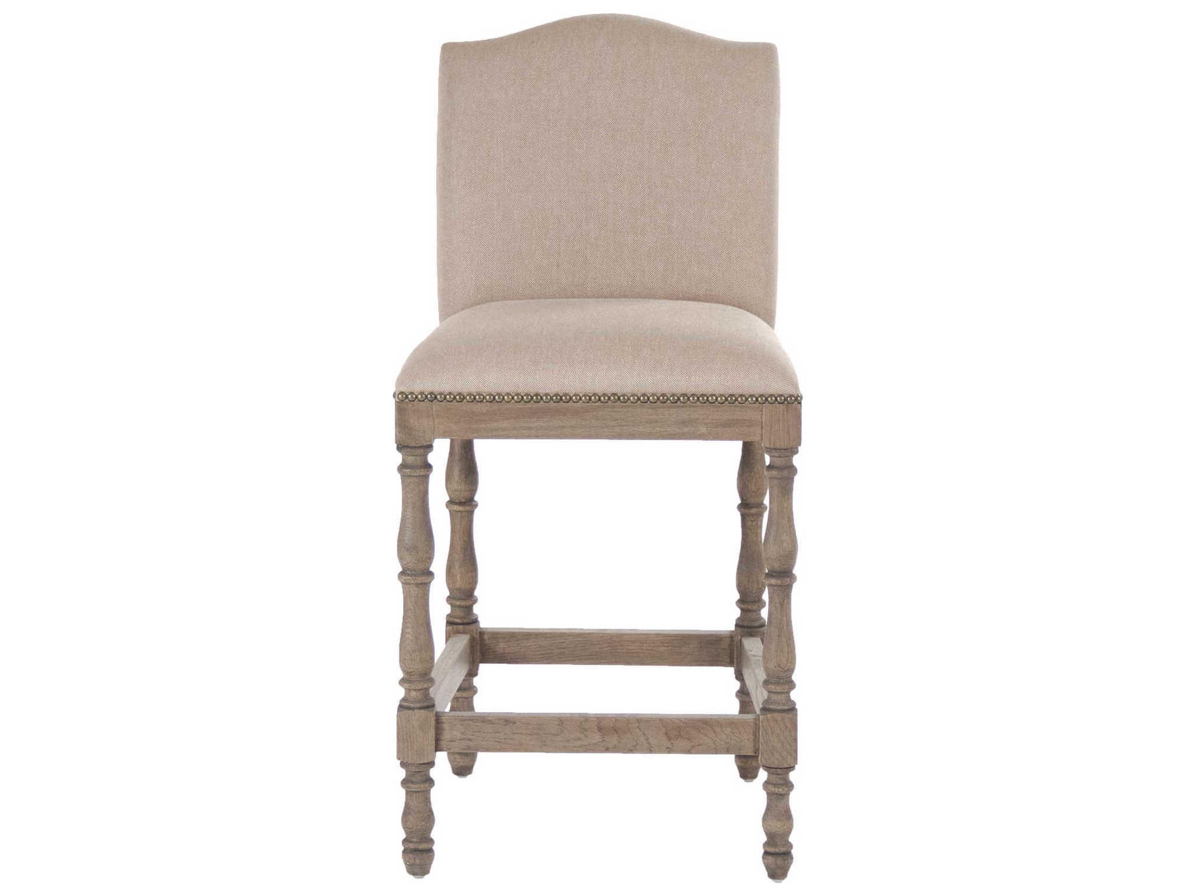Zentique Aria Upholstered Oak Wood Linen Cotton Counter Stool