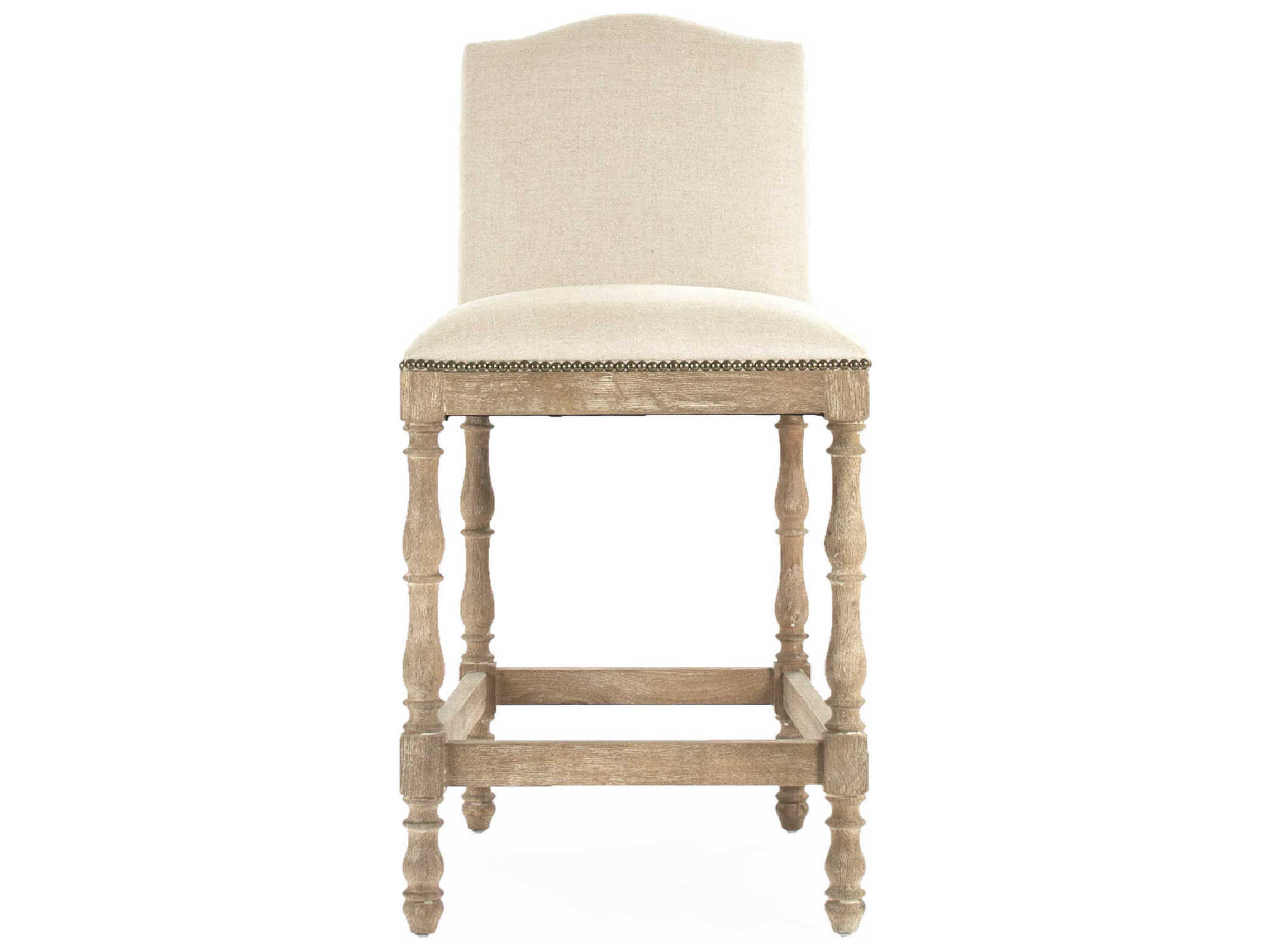 Zentique Aria Upholstered Oak Wood Natural Linen Counter Stool