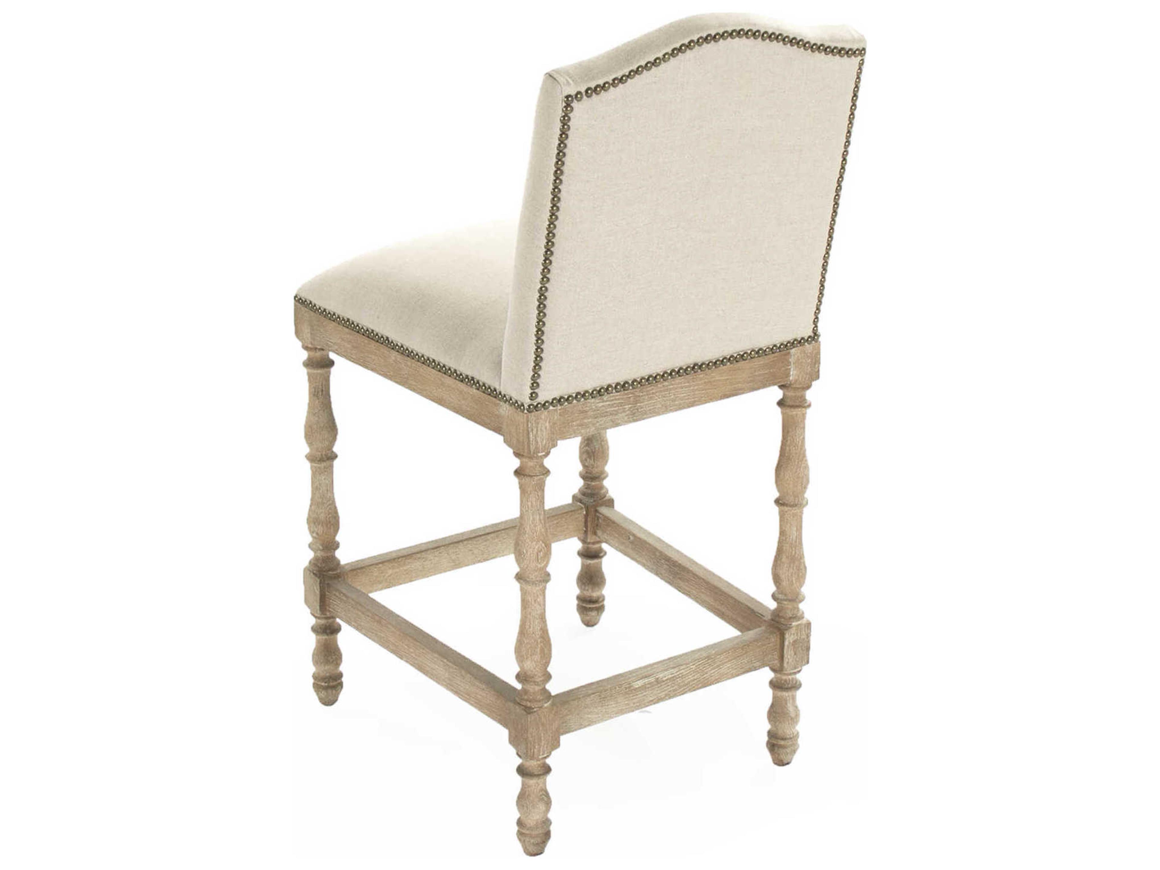 Zentique Aria Upholstered Oak Wood Natural Linen Counter Stool